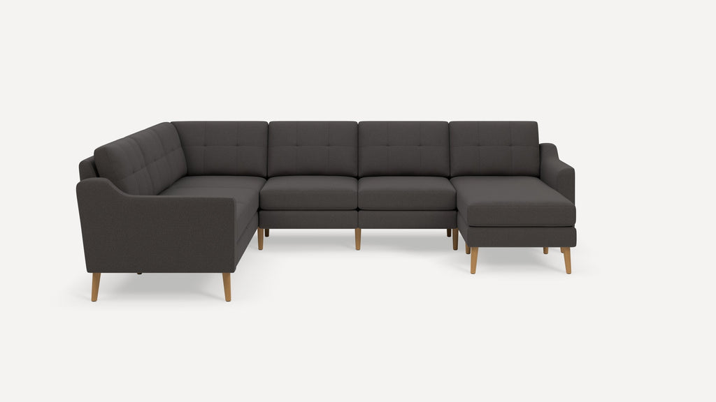 Nomad Plus 6-Seat Corner Sectional with Chaise - Heather Charcoal - Performance Chenille / Oak - Wood / Slope Arm