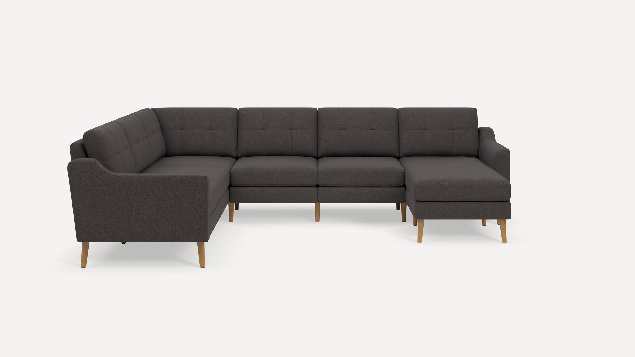 Nomad Plus 6-Seat Corner Sectional with Chaise - Heather Charcoal - Performance Chenille / Oak - Wood / Slope Arm