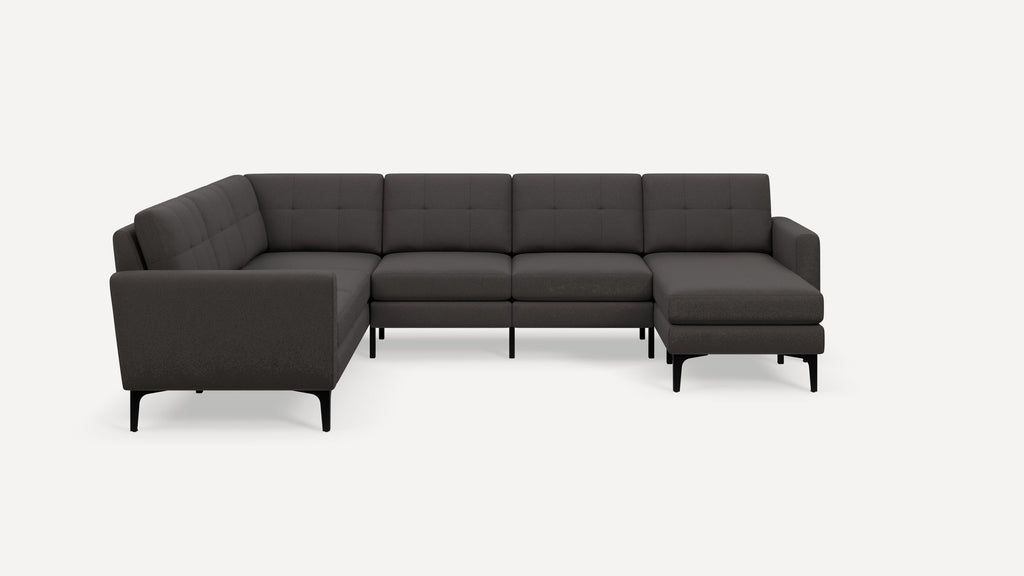 Nomad Plus 6-Seat Corner Sectional with Chaise - Heather Charcoal - Performance Chenille / Black - Metal / Block Arm