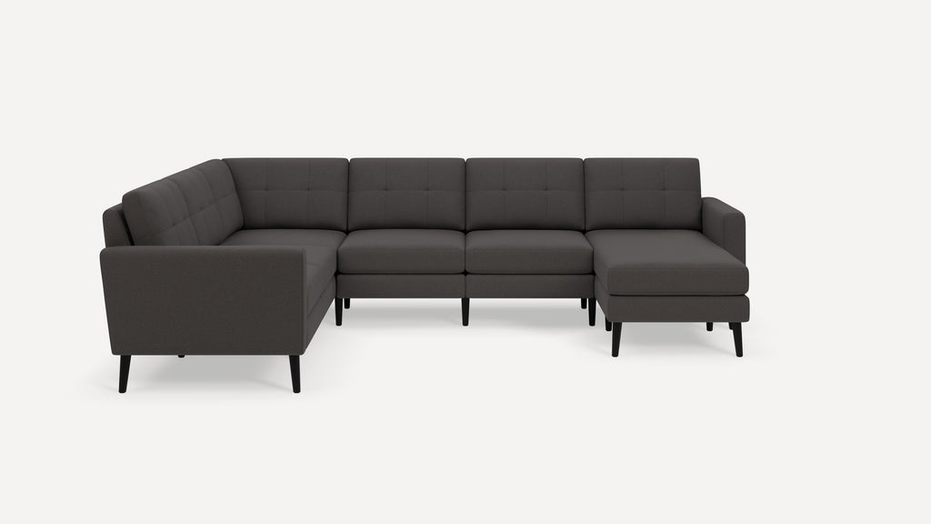 Nomad Plus 6-Seat Corner Sectional with Chaise - Heather Charcoal - Performance Chenille / Ebony - Wood / Block Arm