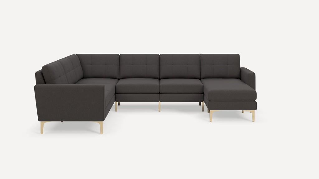 Nomad Plus 6-Seat Corner Sectional with Chaise - Heather Charcoal - Performance Chenille / Brass - Metal / Block Arm