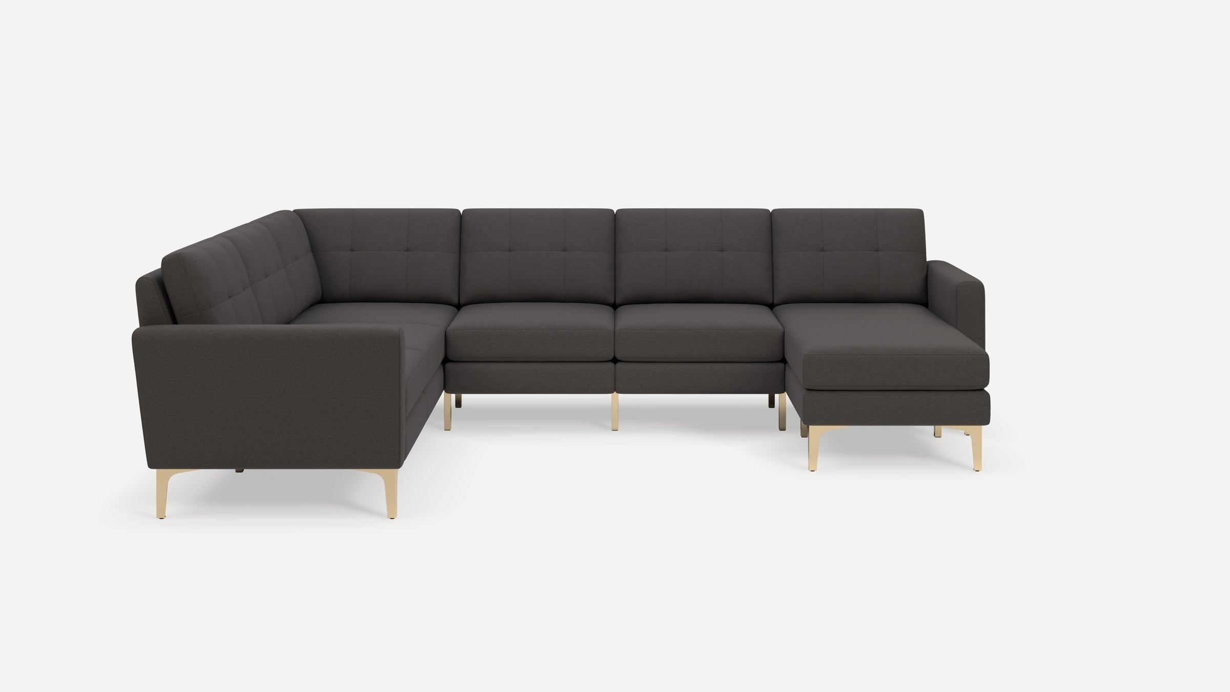 Nomad Plus 6-Seat Corner Sectional with Chaise - Heather Charcoal - Performance Chenille / Brass - Metal / Block Arm