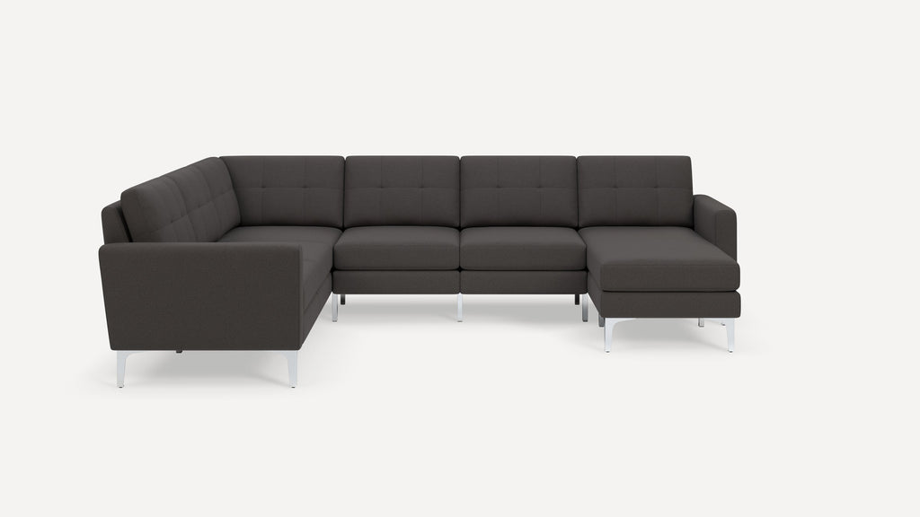 Nomad Plus 6-Seat Corner Sectional with Chaise - Heather Charcoal - Performance Chenille / Chrome - Metal / Block Arm