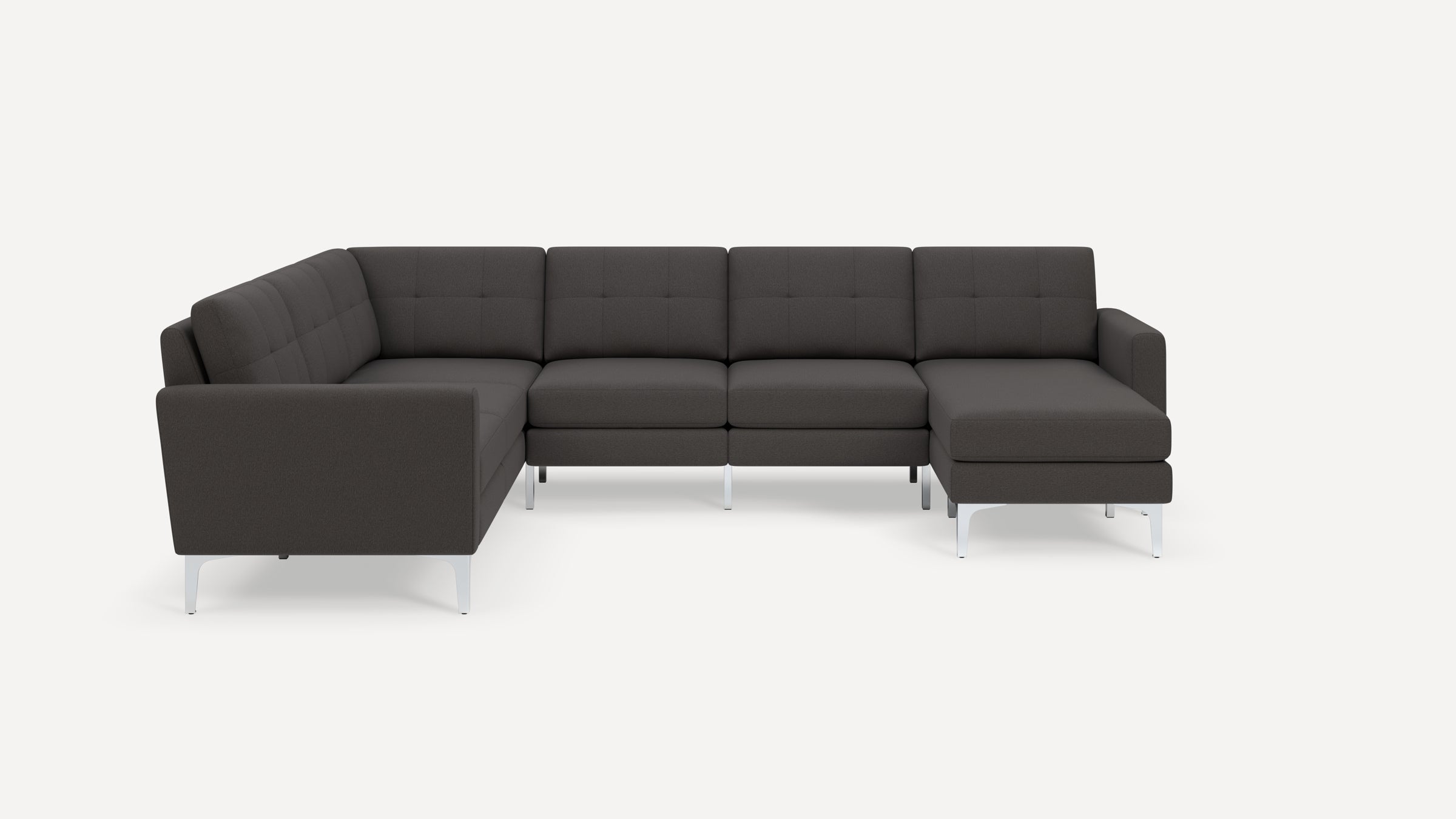 Nomad Plus 6-Seat Corner Sectional with Chaise - Heather Charcoal - Performance Chenille / Chrome - Metal / Block Arm