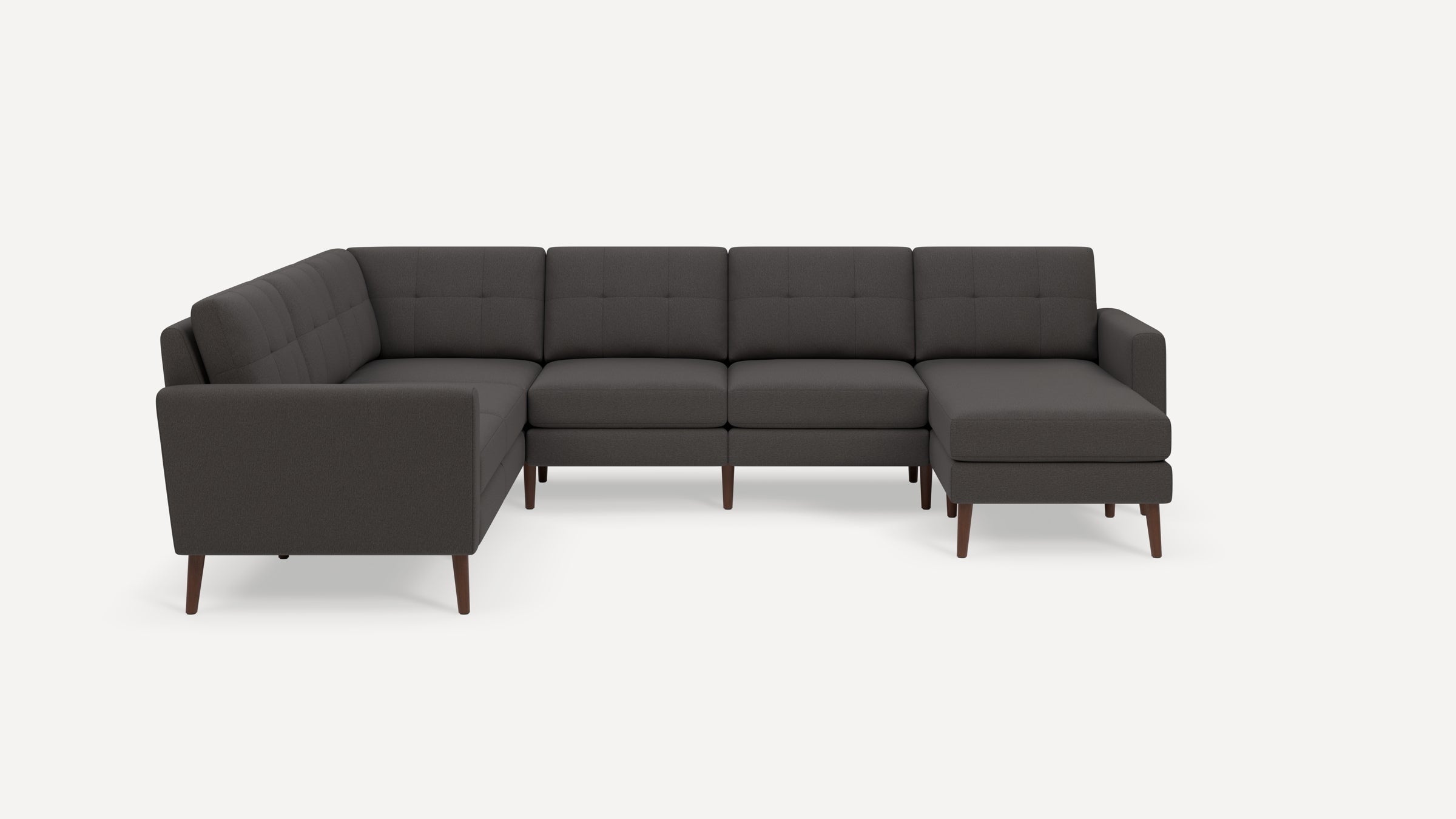 Nomad Plus 6-Seat Corner Sectional with Chaise - Heather Charcoal - Performance Chenille / Walnut - Wood / Block Arm