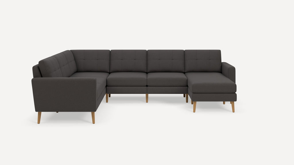 Nomad Plus 6-Seat Corner Sectional with Chaise - Heather Charcoal - Performance Chenille / Oak - Wood / Block Arm