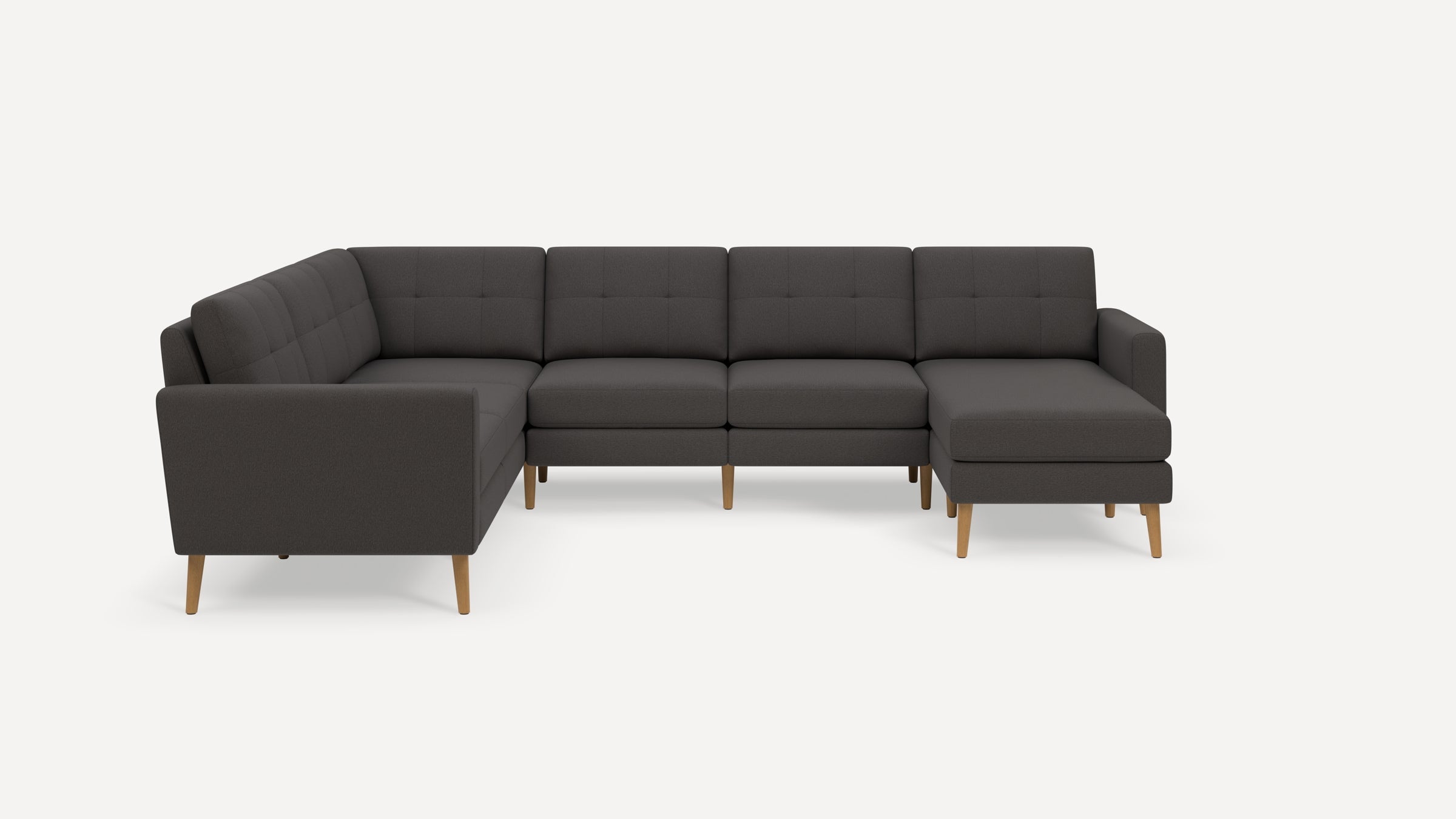 Nomad Plus 6-Seat Corner Sectional with Chaise - Heather Charcoal - Performance Chenille / Oak - Wood / Block Arm