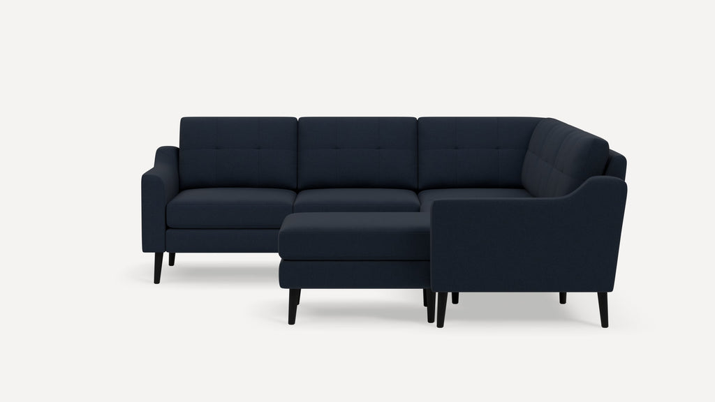 Nomad Plus 5-Seat Corner Sectional with Chaise - Navy Blue - Performance Flatweave / Ebony - Wood / Slope Arm