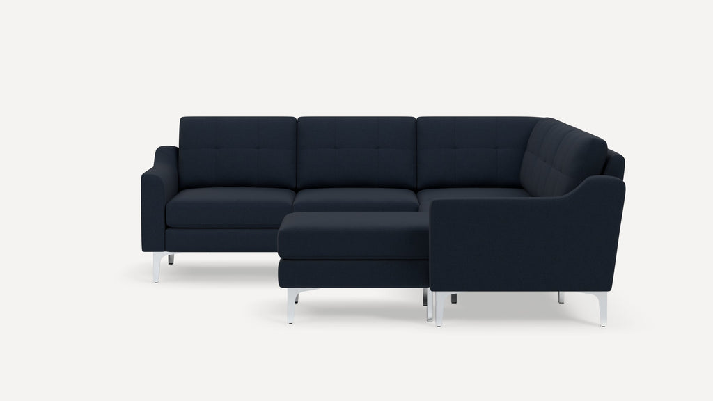 Nomad Plus 5-Seat Corner Sectional with Chaise - Navy Blue - Performance Flatweave / Chrome - Metal / Slope Arm
