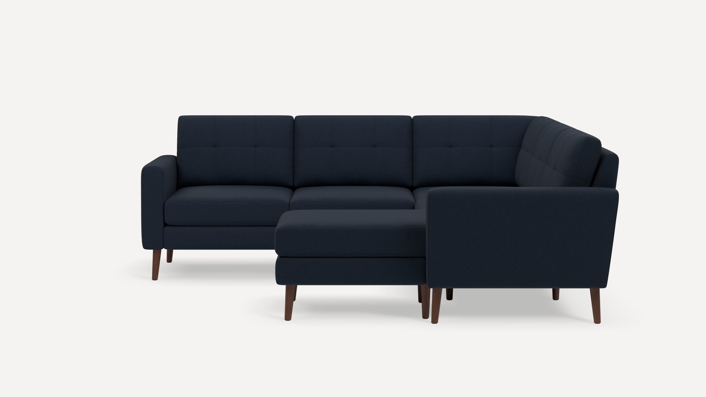 Nomad Plus 5-Seat Corner Sectional with Chaise - Navy Blue - Performance Flatweave / Walnut - Wood / Block Arm
