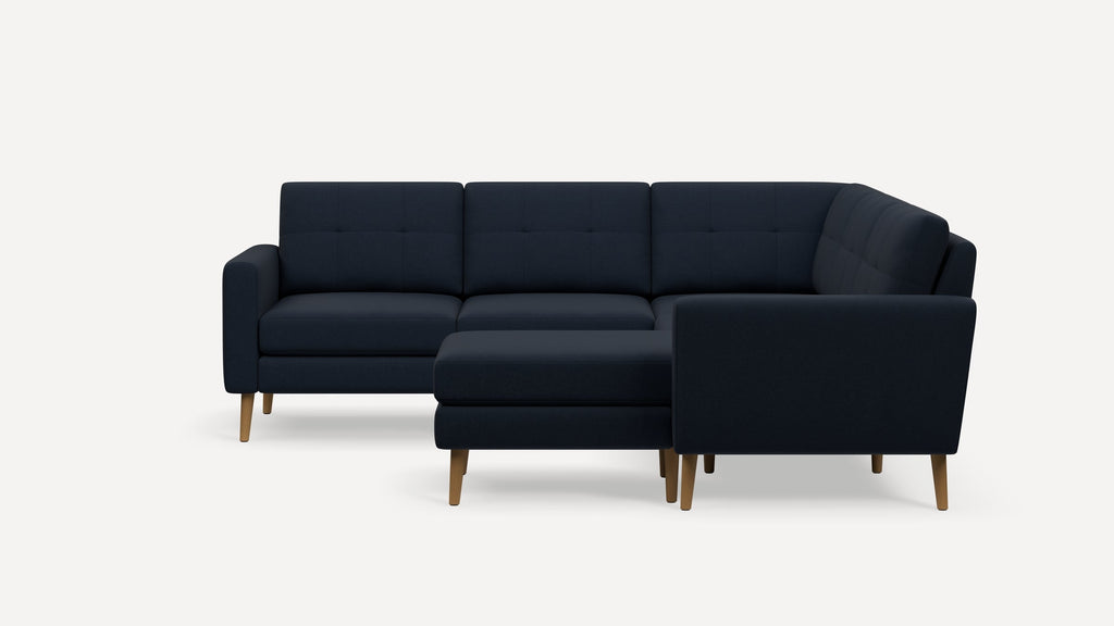 Nomad Plus 5-Seat Corner Sectional with Chaise - Navy Blue - Performance Flatweave / Oak - Wood / Block Arm