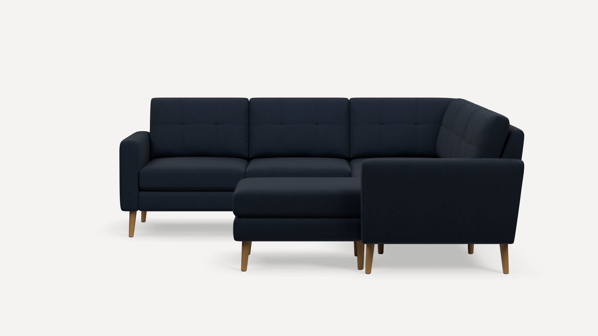 Nomad Plus 5-Seat Corner Sectional with Chaise - Navy Blue - Performance Flatweave / Oak - Wood / Block Arm