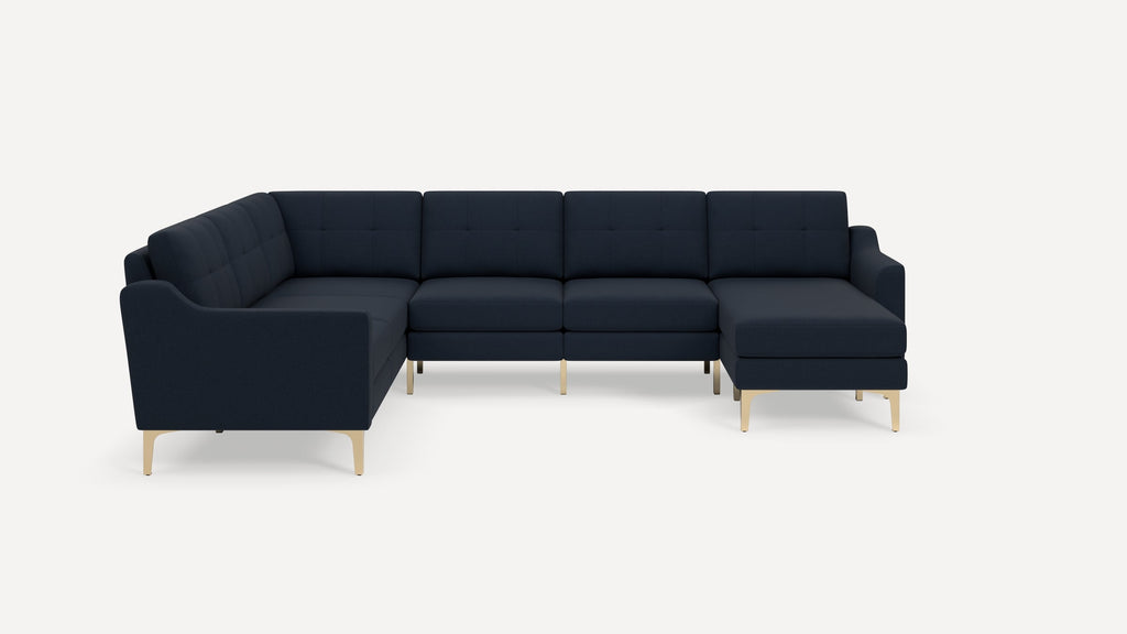 Nomad Plus 6-Seat Corner Sectional with Chaise - Navy Blue - Performance Flatweave / Brass - Metal / Slope Arm