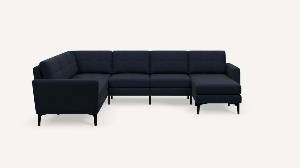 Nomad Plus 6-Seat Corner Sectional with Chaise - Navy Blue - Performance Flatweave / Black - Metal / Block Arm