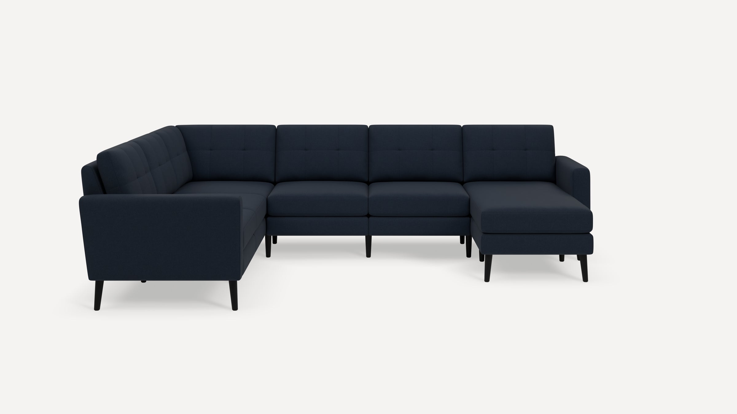 Nomad Plus 6-Seat Corner Sectional with Chaise - Navy Blue - Performance Flatweave / Ebony - Wood / Block Arm