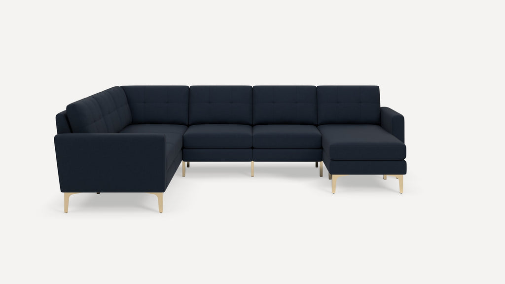Nomad Plus 6-Seat Corner Sectional with Chaise - Navy Blue - Performance Flatweave / Brass - Metal / Block Arm