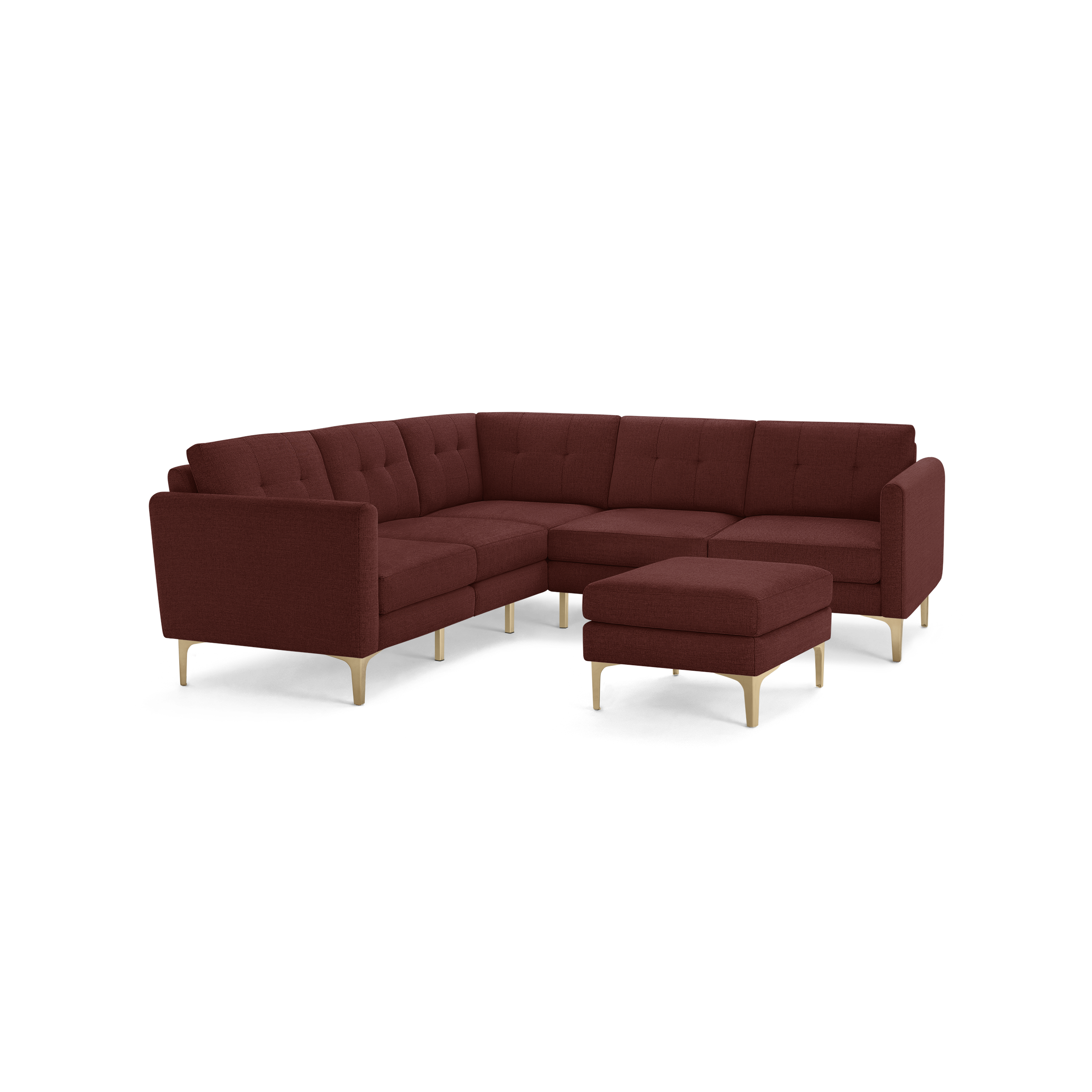 Nomad 5-Seat Corner Sectional with Ottoman - Brick Red - Performance Basketweave / Brass - Metal / Arch