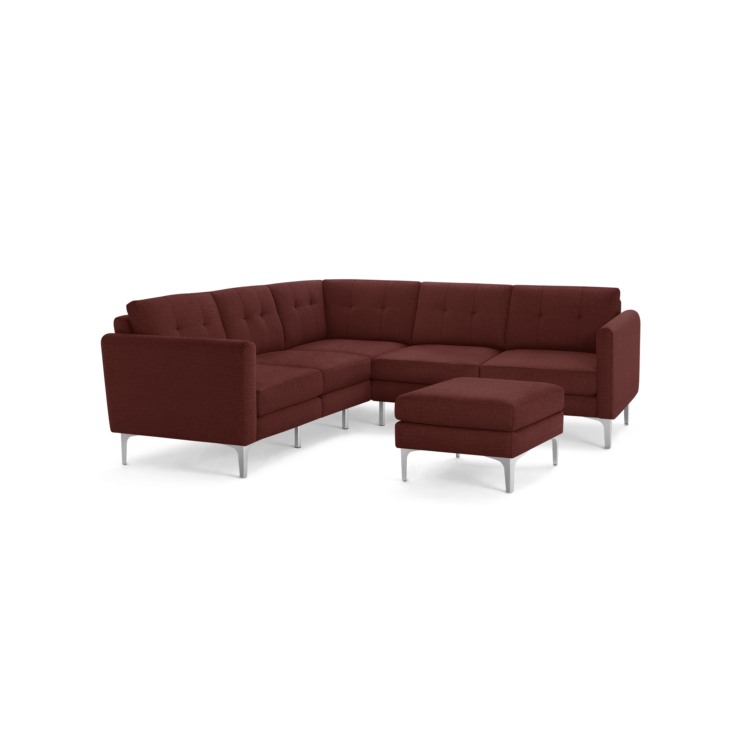 Nomad 5-Seat Corner Sectional with Ottoman - Brick Red - Performance Basketweave / Chrome - Metal / Arch