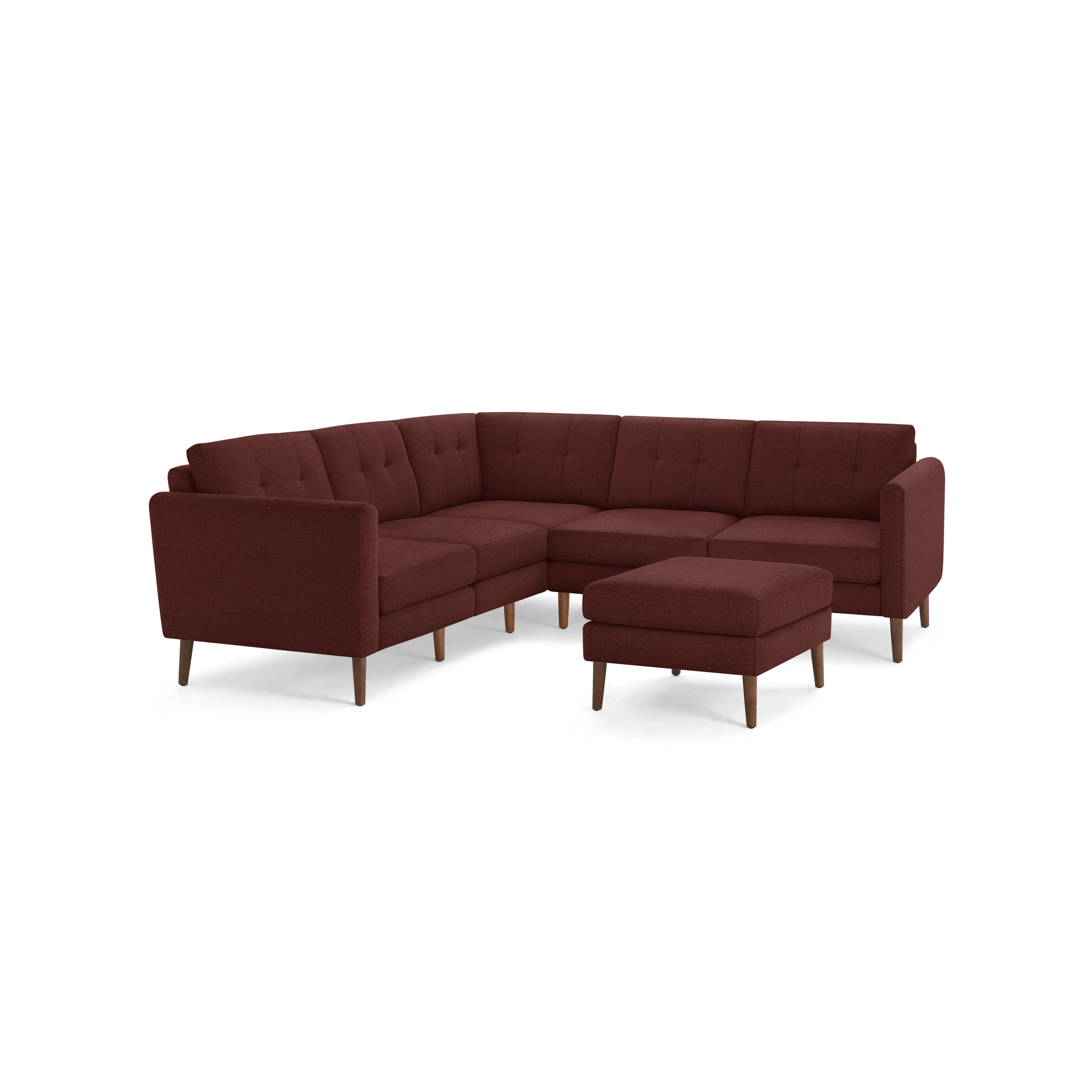 Nomad 5-Seat Corner Sectional with Ottoman - Brick Red - Performance Basketweave / Walnut - Wood / Arch