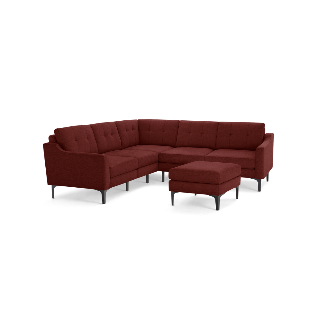Nomad 5-Seat Corner Sectional with Ottoman - Brick Red - Performance Basketweave / Black - Metal / Slope