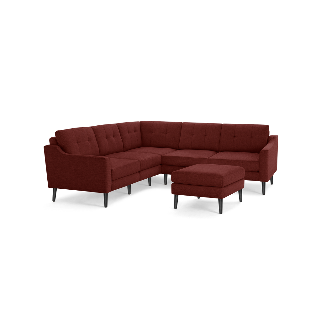 Nomad 5-Seat Corner Sectional with Ottoman - Brick Red - Performance Basketweave / Ebony - Wood / Slope