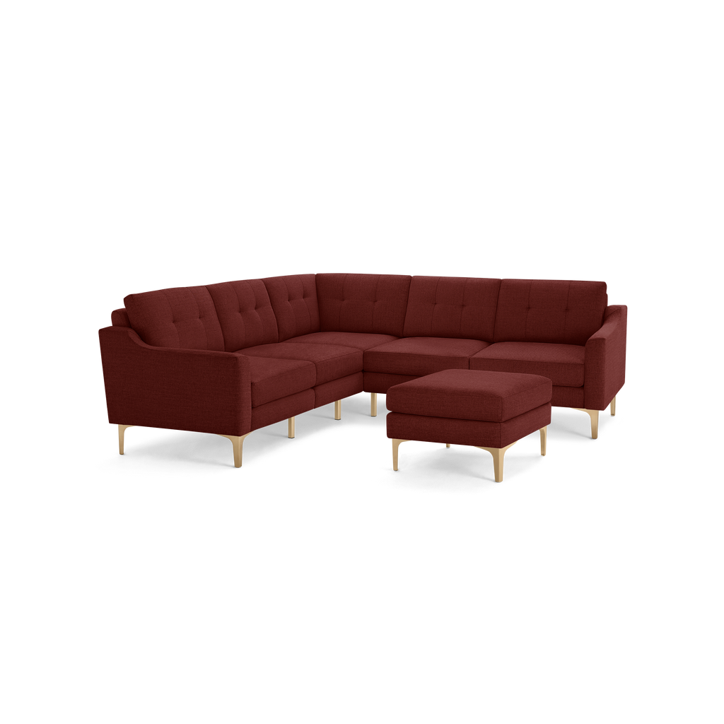 Nomad 5-Seat Corner Sectional with Ottoman - Brick Red - Performance Basketweave / Brass - Metal / Slope