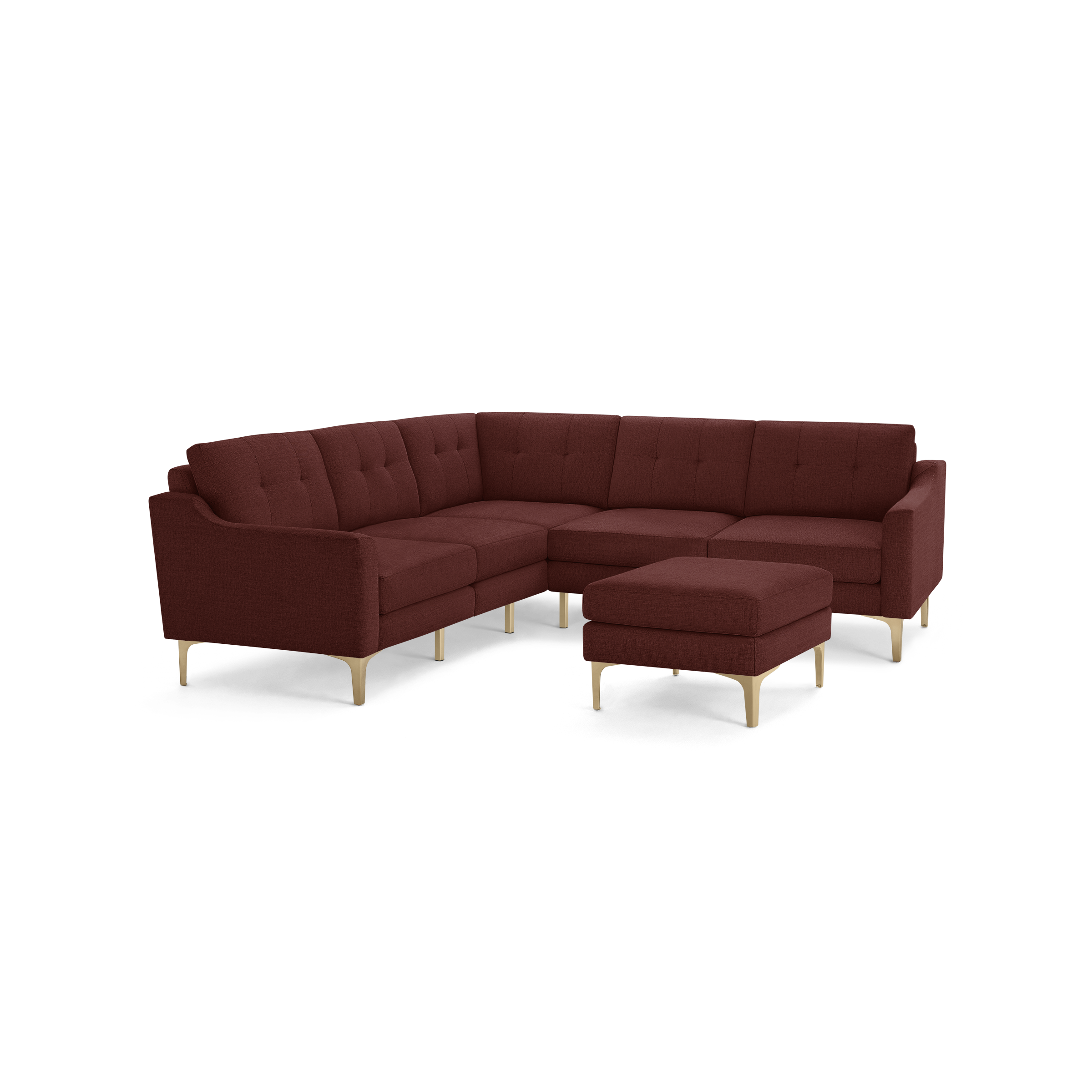 Nomad 5-Seat Corner Sectional with Ottoman - Brick Red - Performance Basketweave / Brass - Metal / Slope