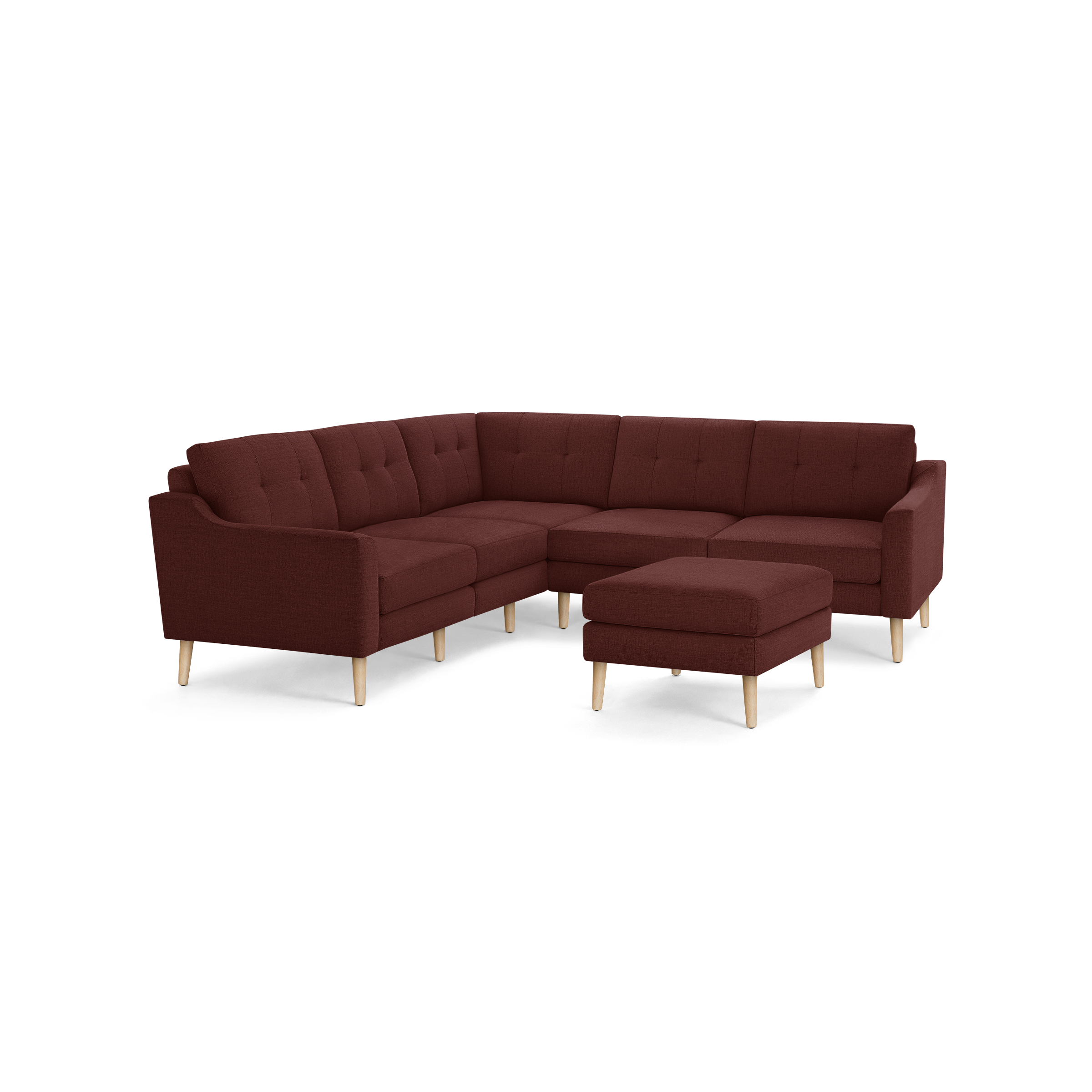 Nomad 5-Seat Corner Sectional with Ottoman - Brick Red - Performance Basketweave / Oak - Wood / Slope