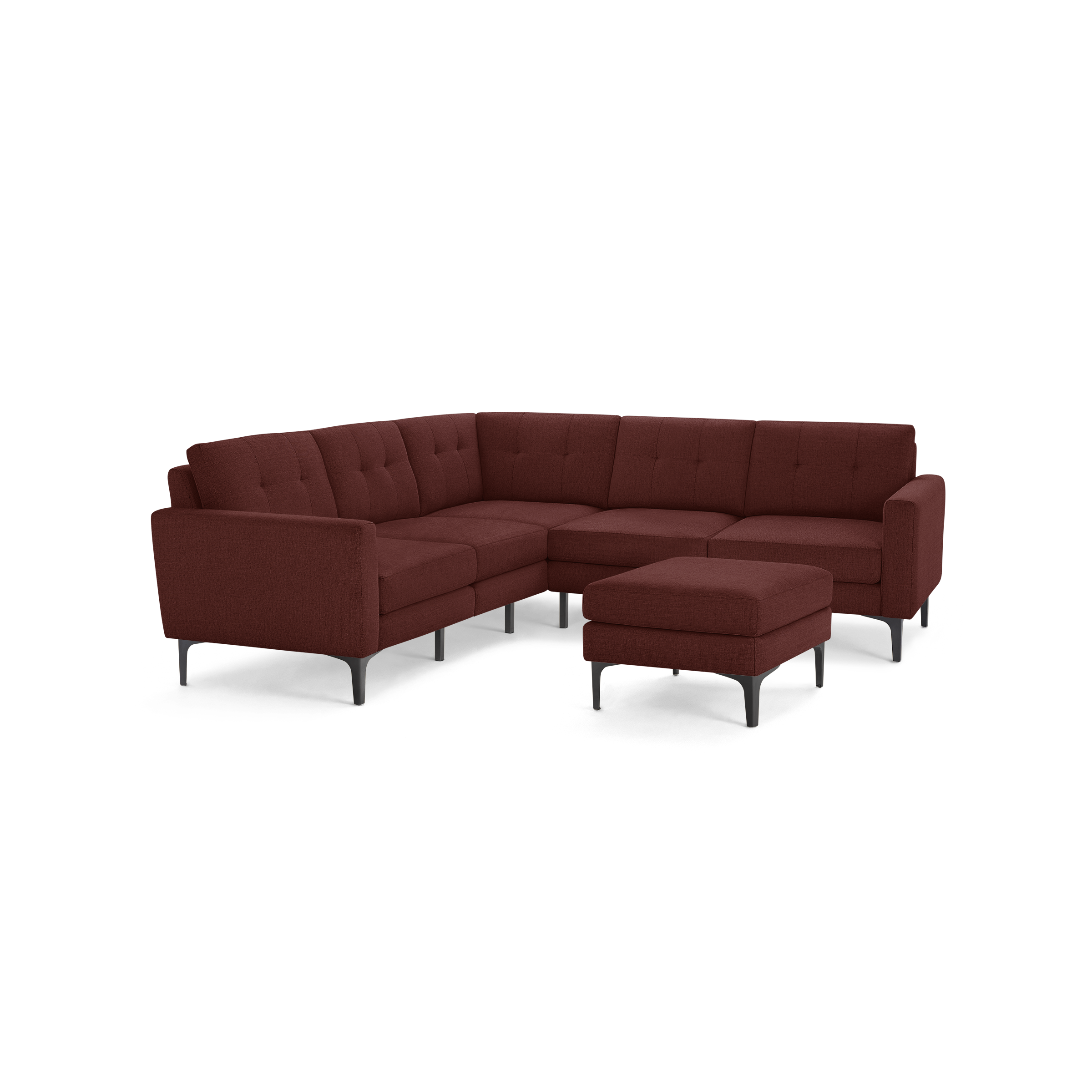 Nomad 5-Seat Corner Sectional with Ottoman - Brick Red - Performance Basketweave / Black - Metal / Block