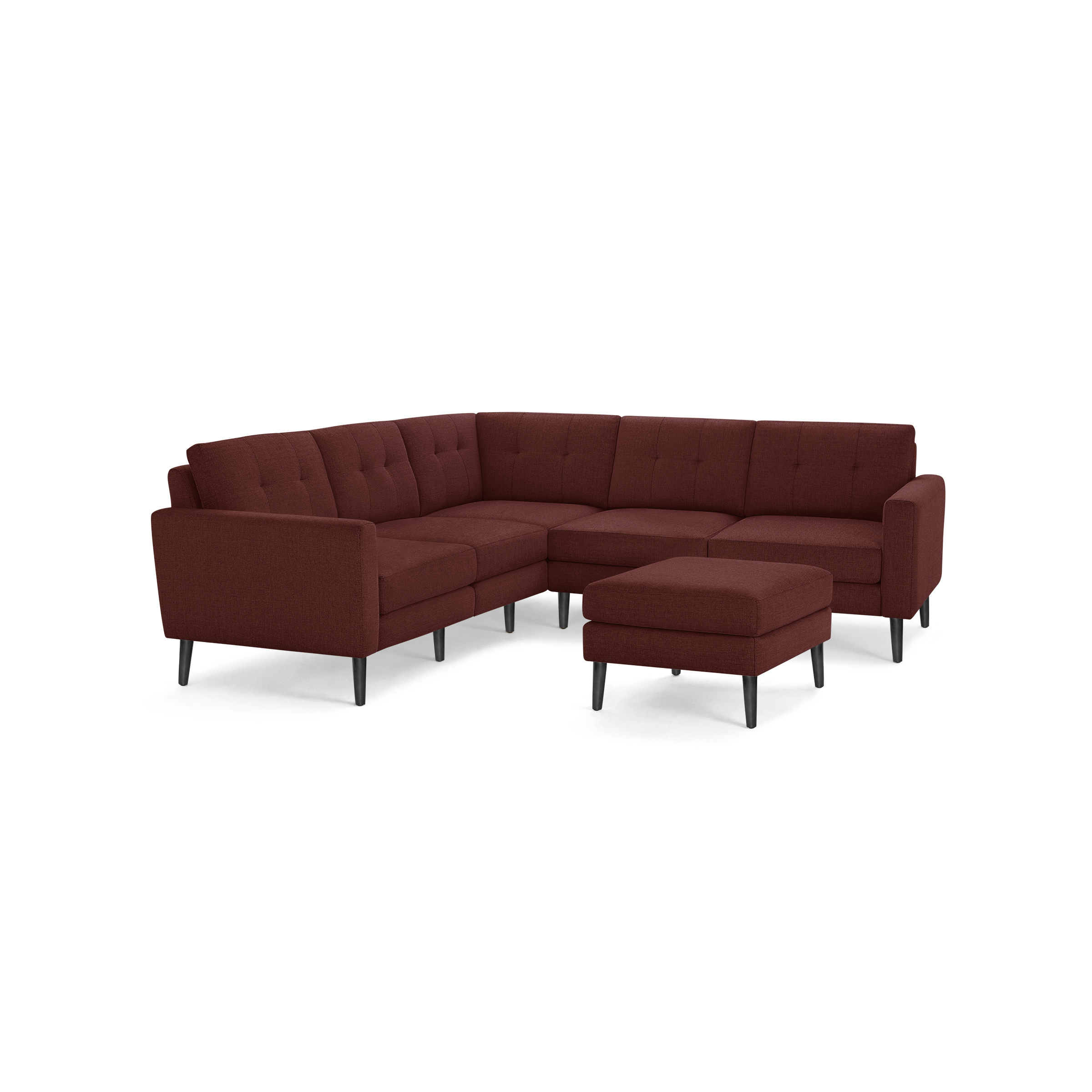 Nomad 5-Seat Corner Sectional with Ottoman - Brick Red - Performance Basketweave / Ebony - Wood / Block