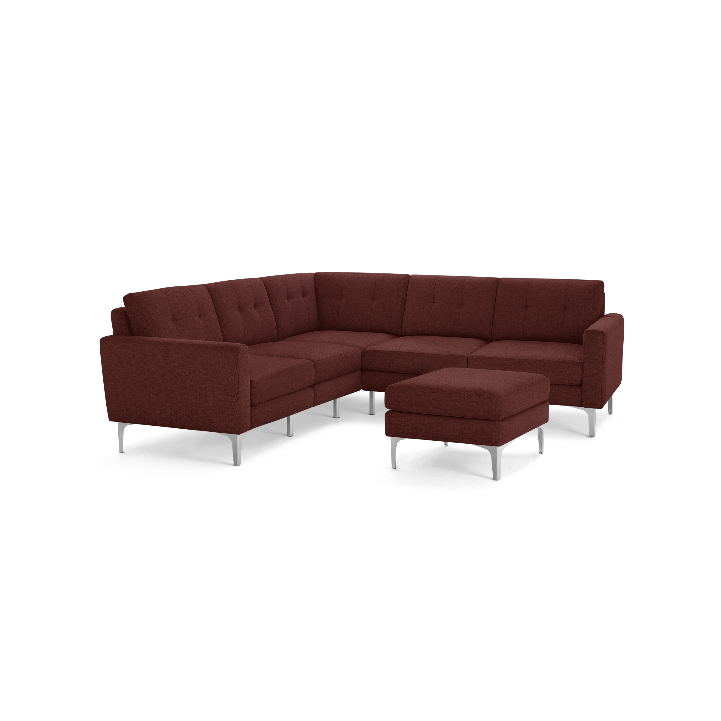 Nomad 5-Seat Corner Sectional with Ottoman - Brick Red - Performance Basketweave / Chrome - Metal / Block