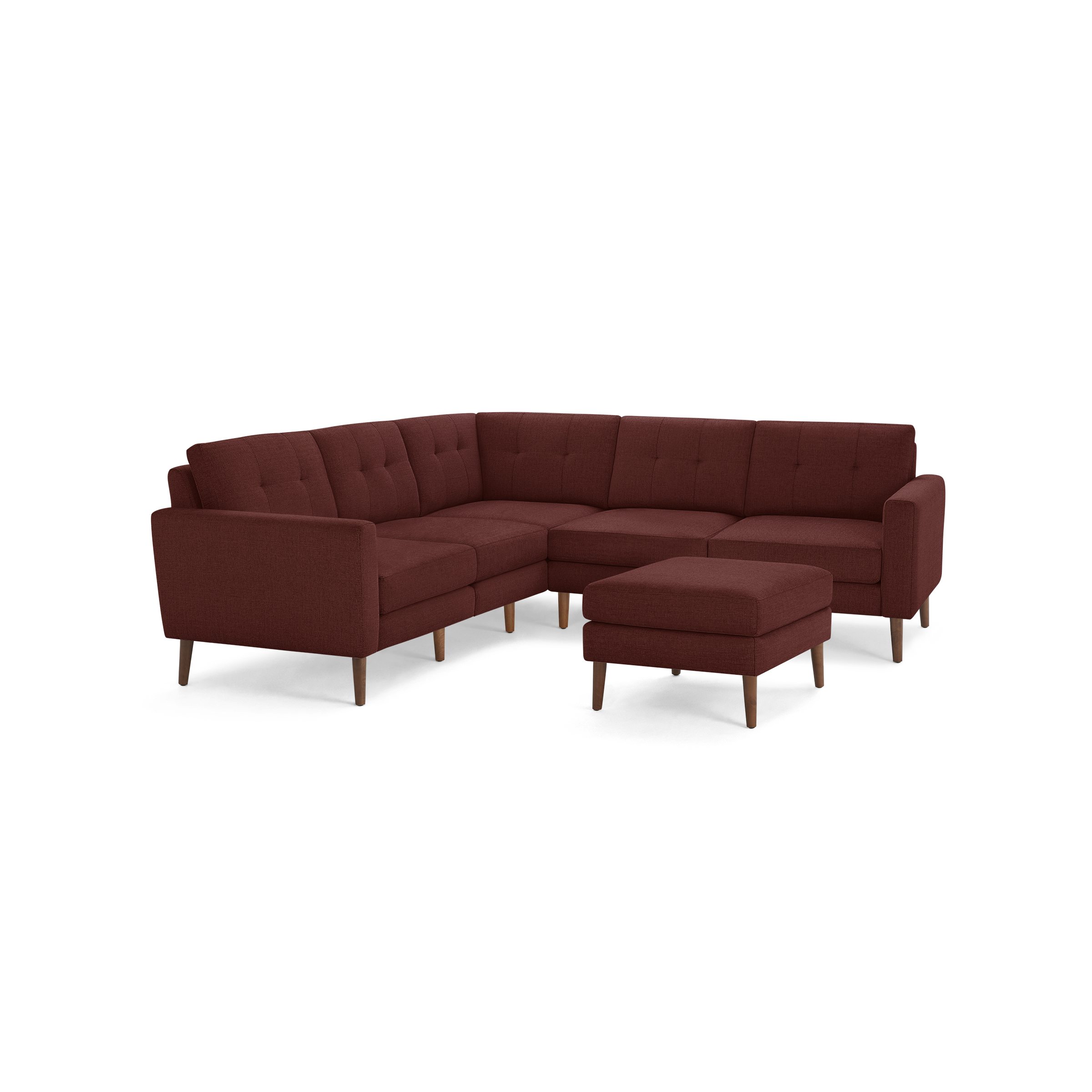 Nomad 5-Seat Corner Sectional with Ottoman - Brick Red - Performance Basketweave / Walnut - Wood / Block