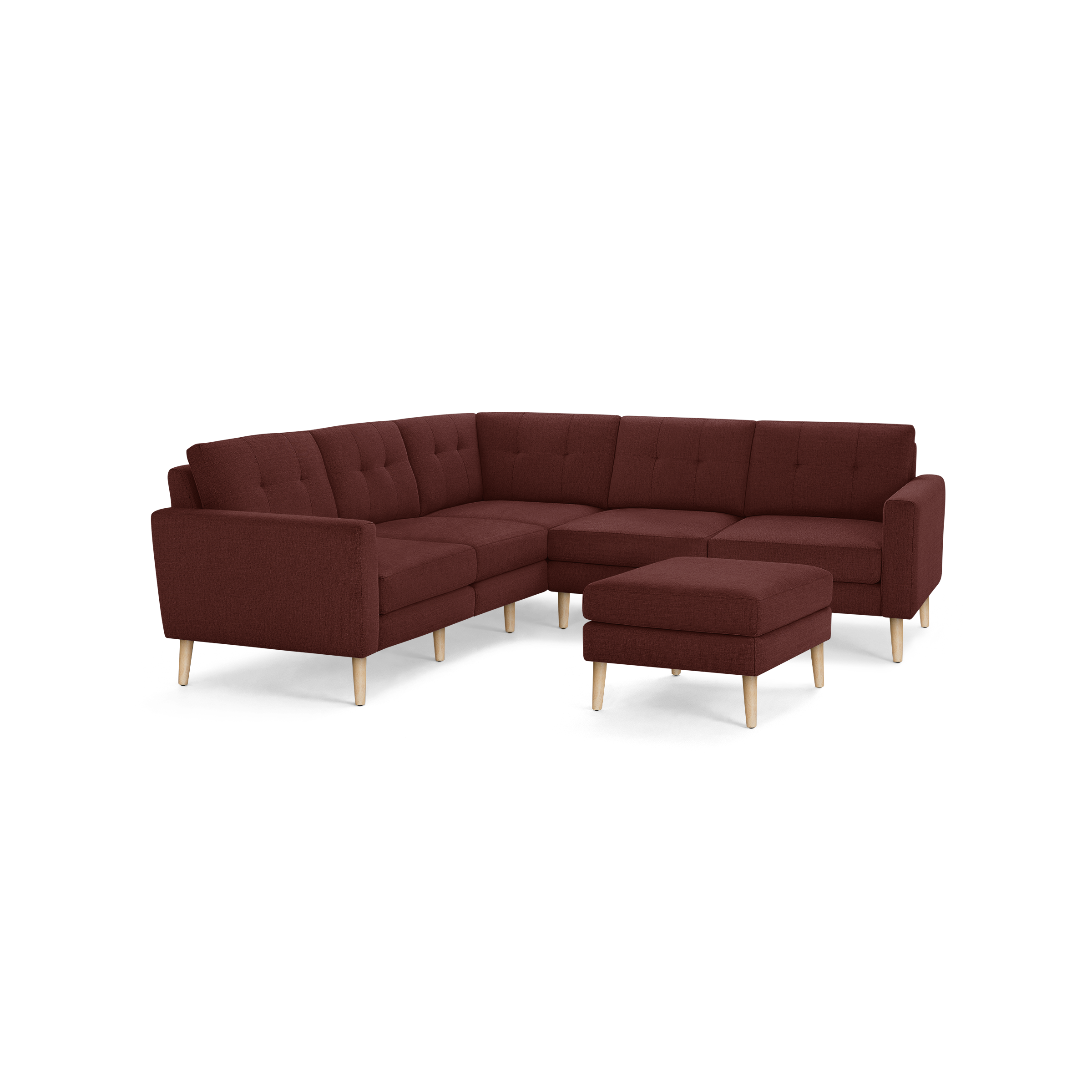 Nomad 5-Seat Corner Sectional with Ottoman - Brick Red - Performance Basketweave / Oak - Wood / Block