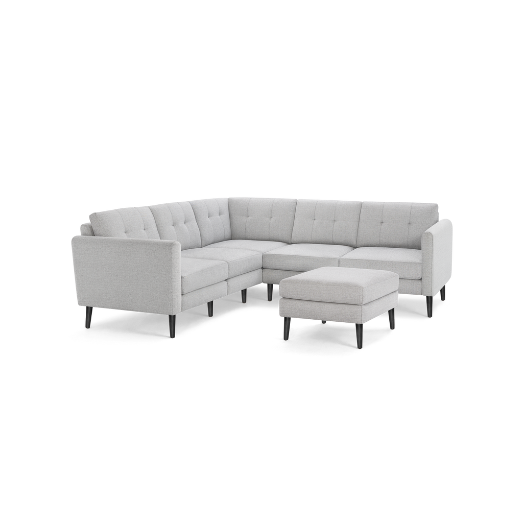 Nomad 5-Seat Corner Sectional with Ottoman - Crushed Gravel - Performance Basketweave / Ebony - Wood / Arch