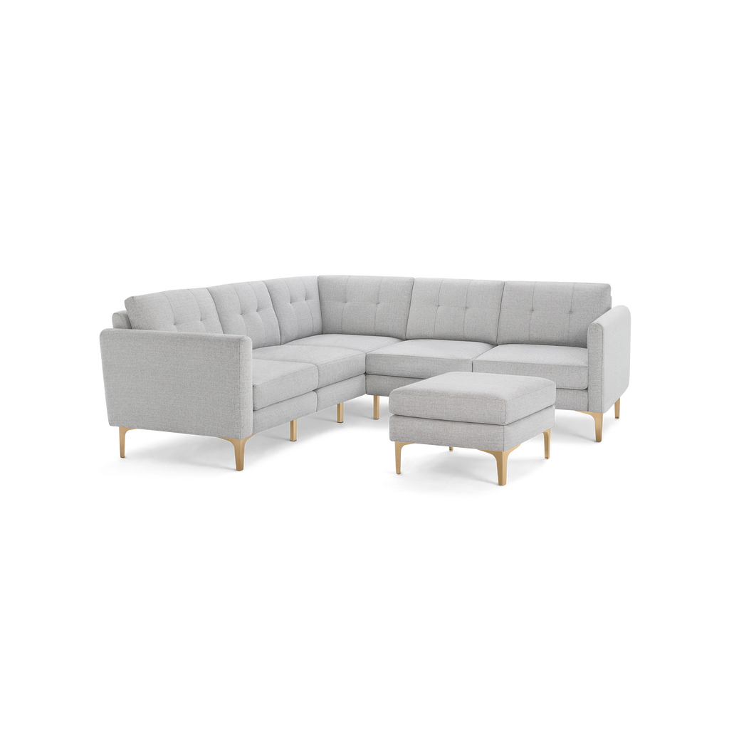 Nomad 5-Seat Corner Sectional with Ottoman - Crushed Gravel - Performance Basketweave / Brass - Metal / Arch