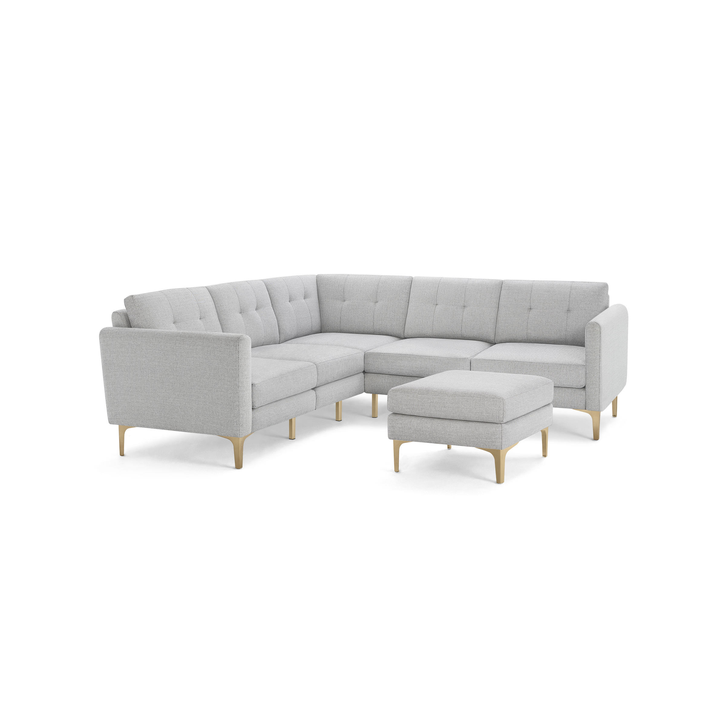 Nomad 5-Seat Corner Sectional with Ottoman - Crushed Gravel - Performance Basketweave / Brass - Metal / Arch