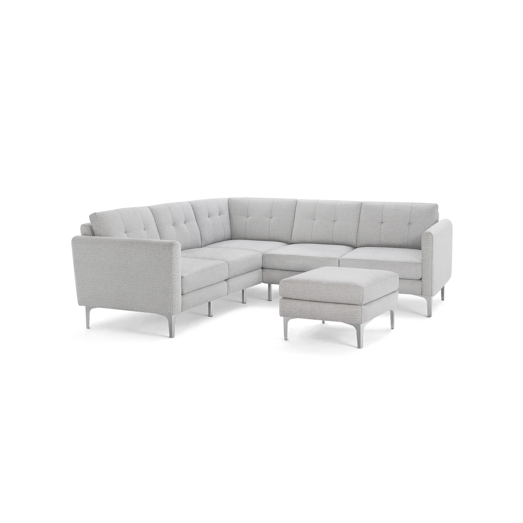 Nomad 5-Seat Corner Sectional with Ottoman - Crushed Gravel - Performance Basketweave / Chrome - Metal / Arch