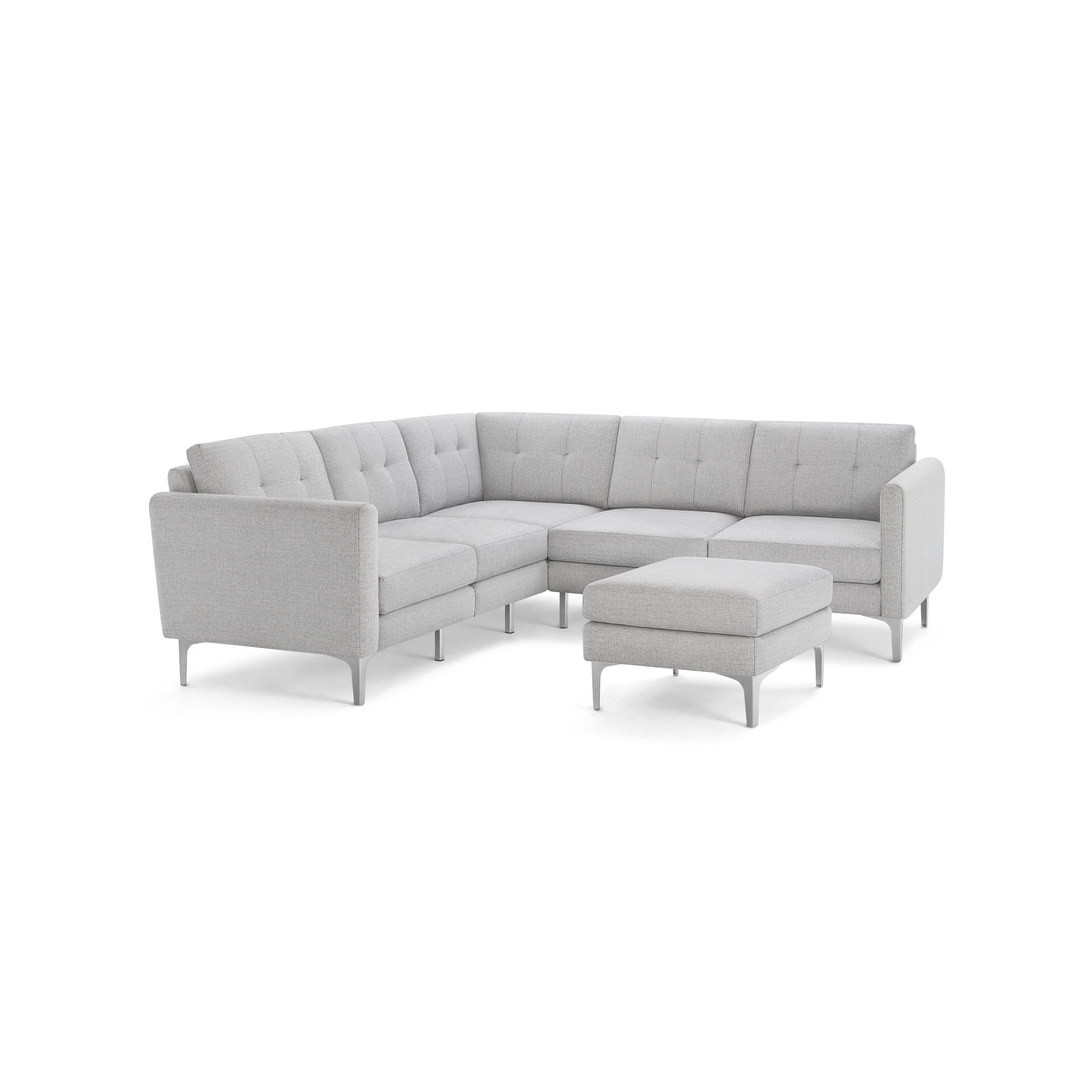 Nomad 5-Seat Corner Sectional with Ottoman - Crushed Gravel - Performance Basketweave / Chrome - Metal / Arch