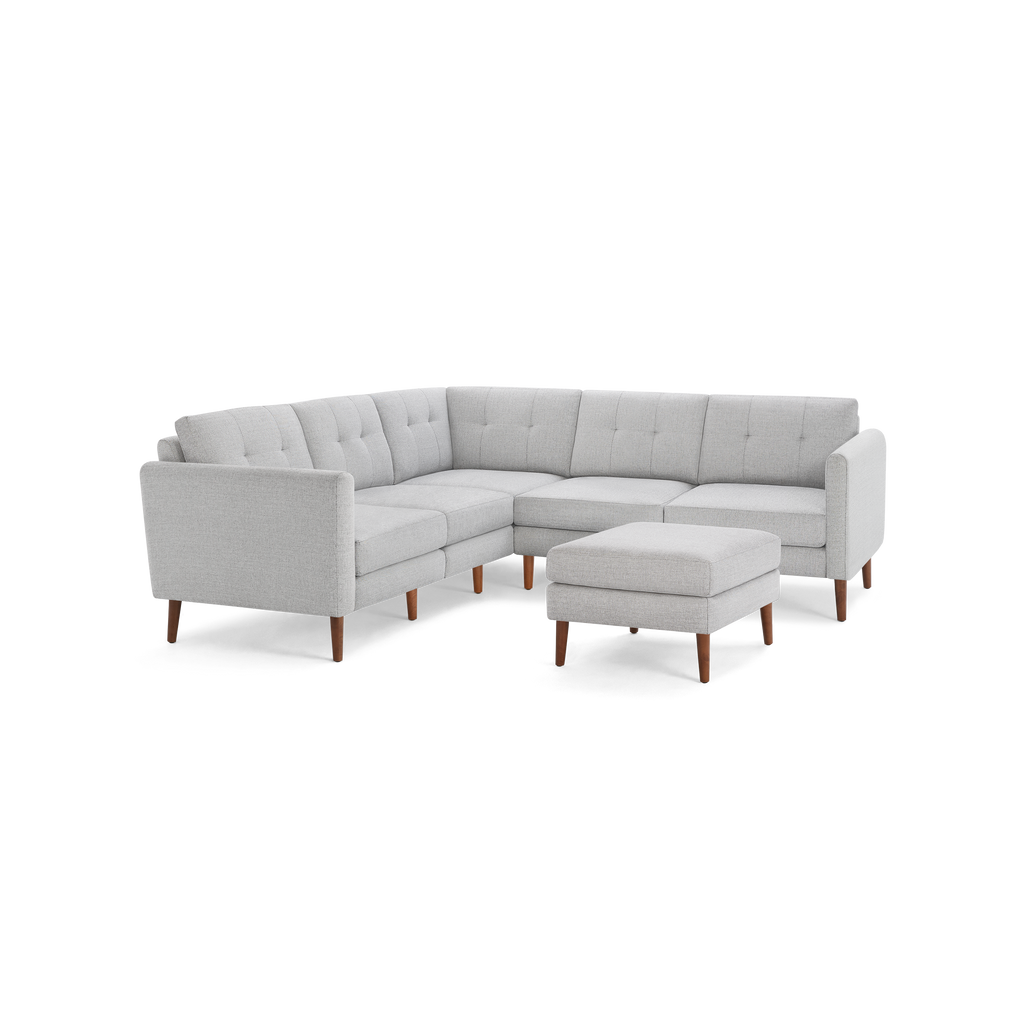 Nomad 5-Seat Corner Sectional with Ottoman - Crushed Gravel - Performance Basketweave / Walnut - Wood / Arch