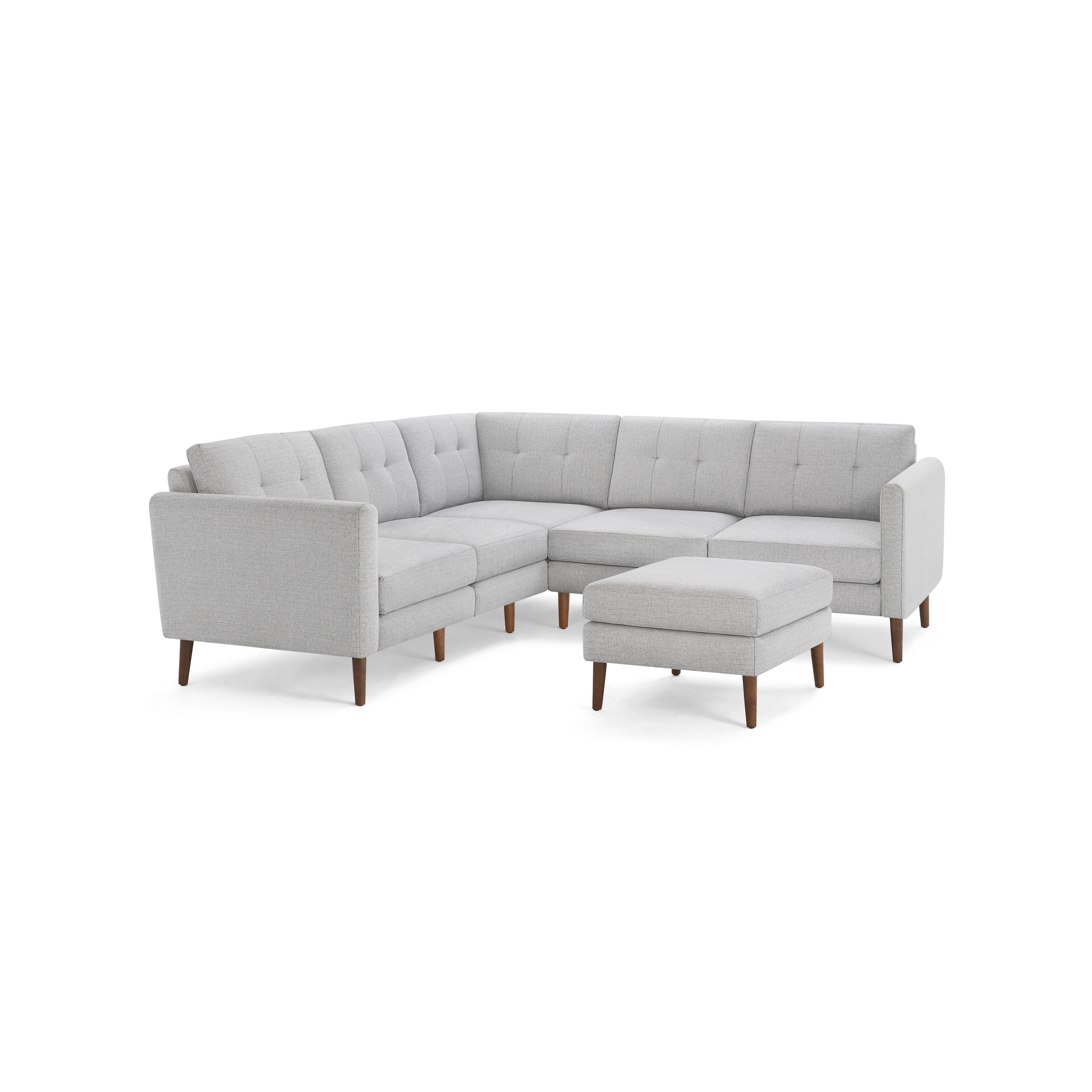 Nomad 5-Seat Corner Sectional with Ottoman - Crushed Gravel - Performance Basketweave / Walnut - Wood / Arch