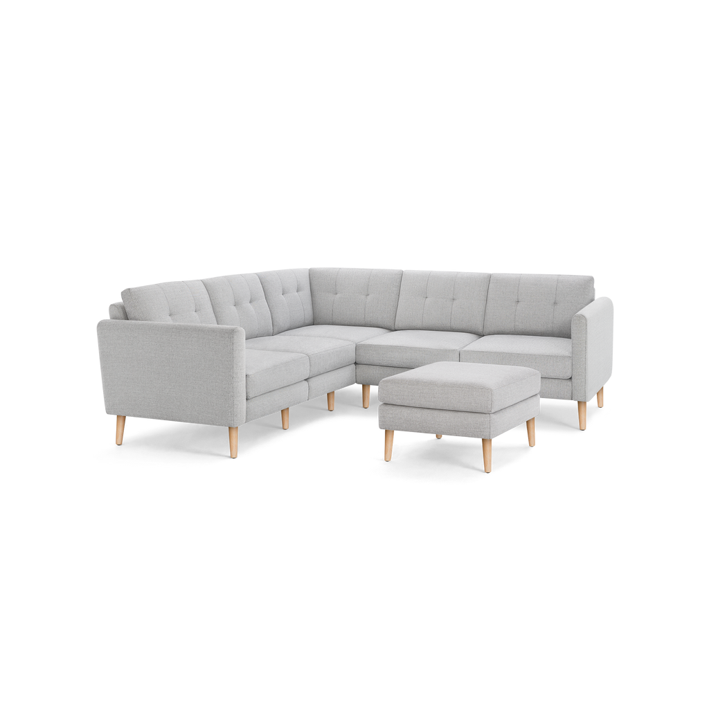 Nomad 5-Seat Corner Sectional with Ottoman - Crushed Gravel - Performance Basketweave / Oak - Wood / Arch