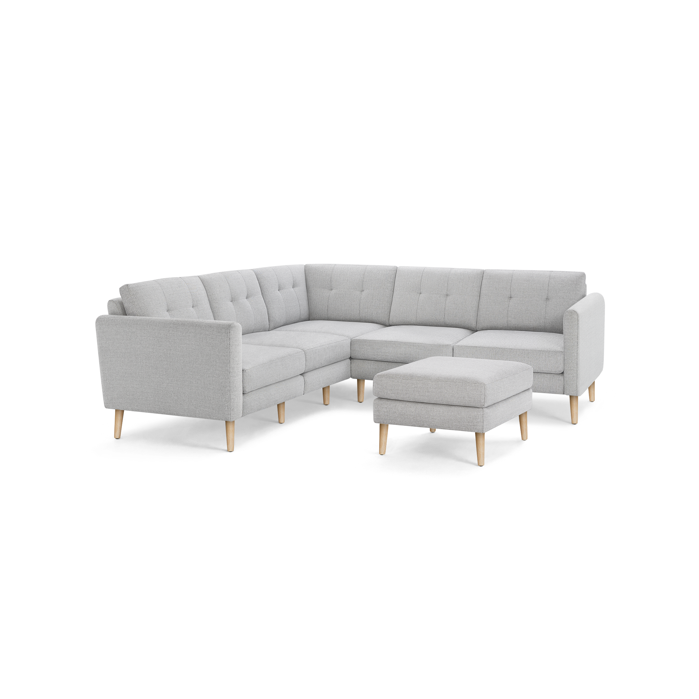 Nomad 5-Seat Corner Sectional with Ottoman - Crushed Gravel - Performance Basketweave / Oak - Wood / Arch