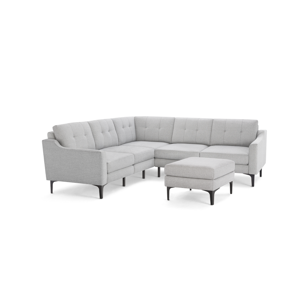 Nomad 5-Seat Corner Sectional with Ottoman - Crushed Gravel - Performance Basketweave / Black - Metal / Slope