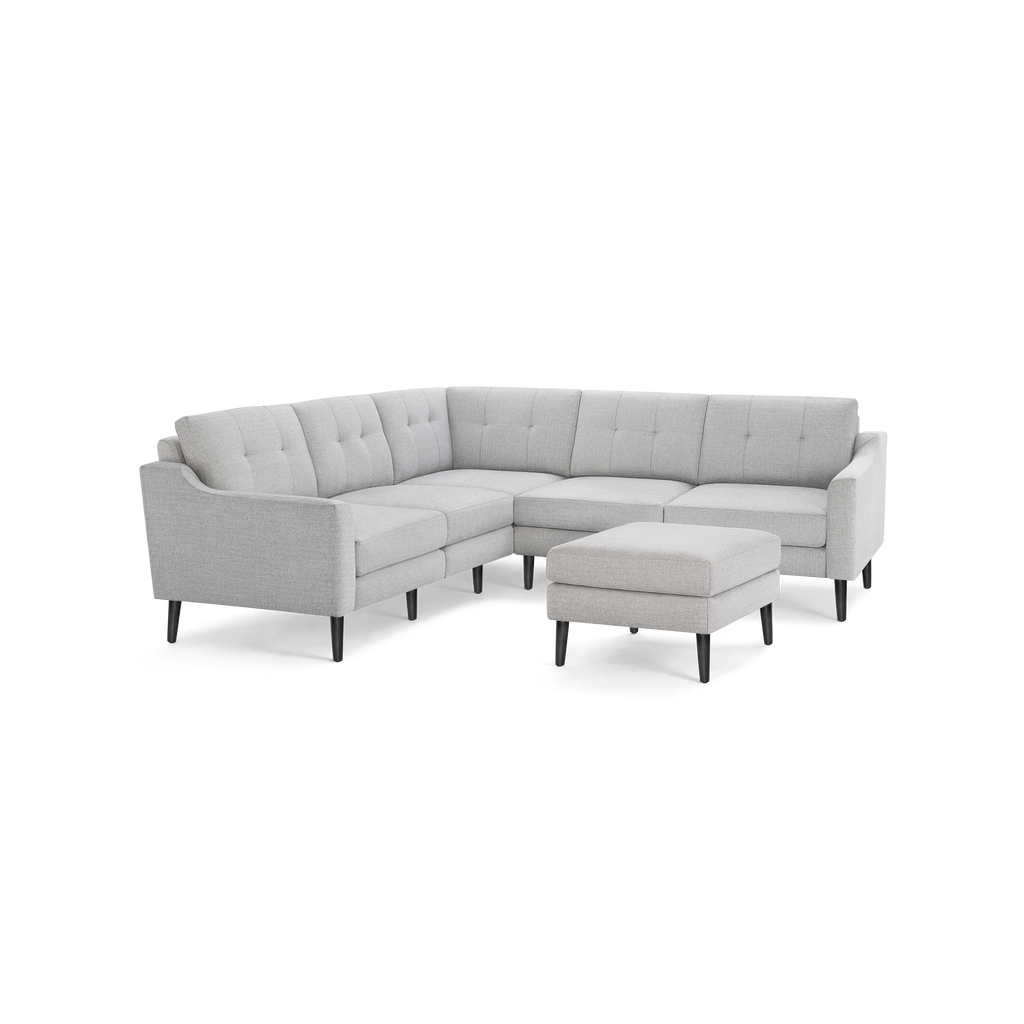 Nomad 5-Seat Corner Sectional with Ottoman - Crushed Gravel - Performance Basketweave / Ebony - Wood / Slope