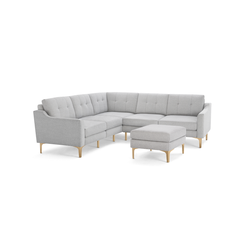Nomad 5-Seat Corner Sectional with Ottoman - Crushed Gravel - Performance Basketweave / Brass - Metal / Slope