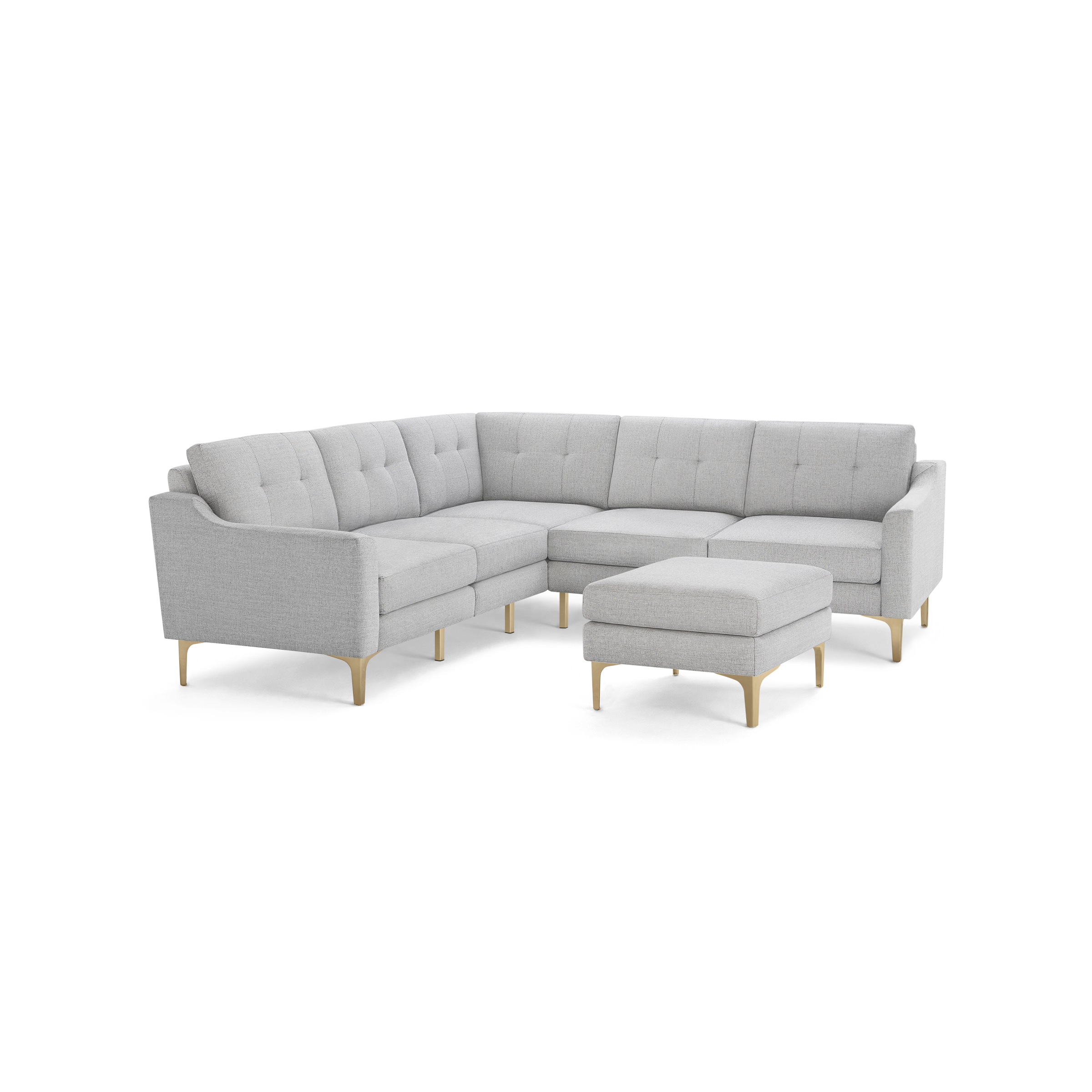 Nomad 5-Seat Corner Sectional with Ottoman - Crushed Gravel - Performance Basketweave / Brass - Metal / Slope