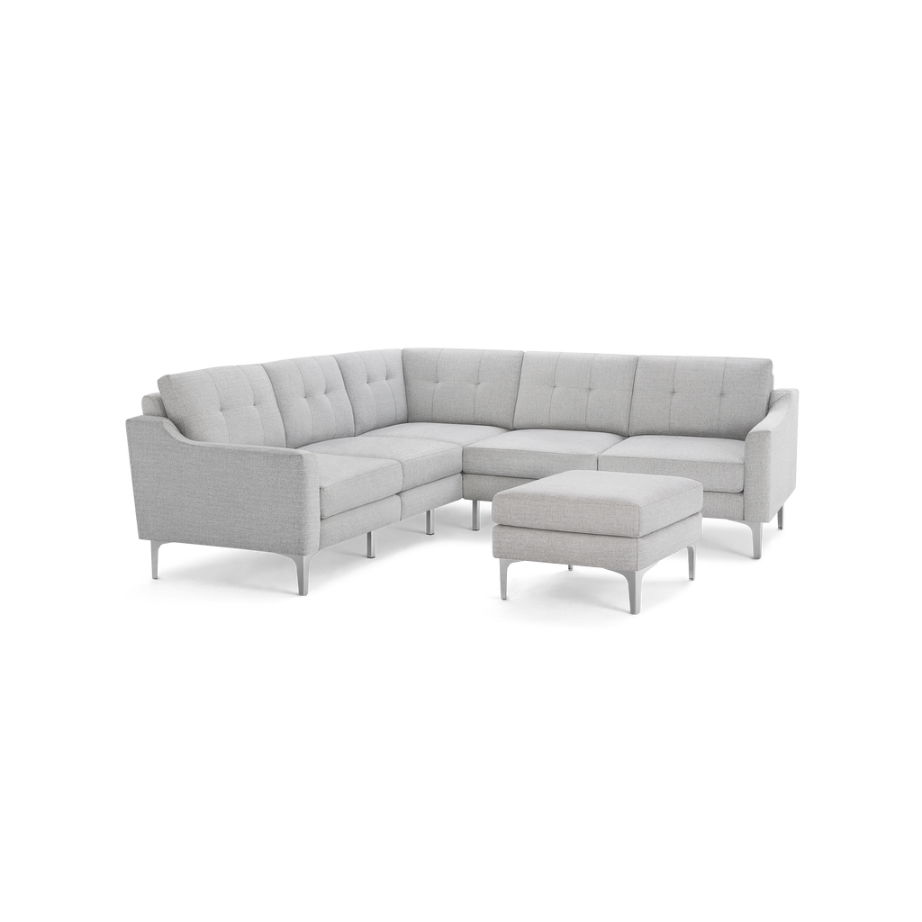 Nomad 5-Seat Corner Sectional with Ottoman - Crushed Gravel - Performance Basketweave / Chrome - Metal / Slope