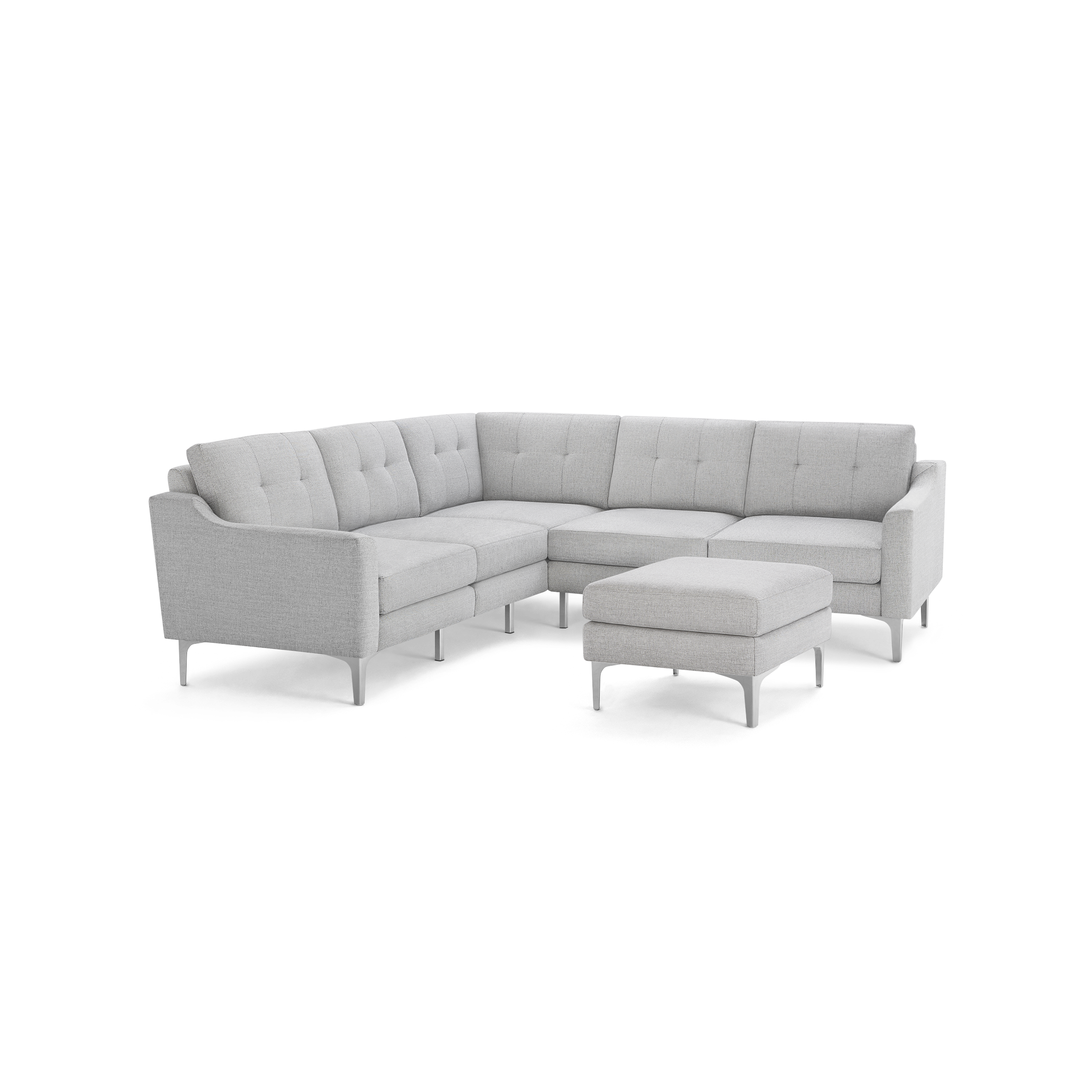 Nomad 5-Seat Corner Sectional with Ottoman - Crushed Gravel - Performance Basketweave / Chrome - Metal / Slope