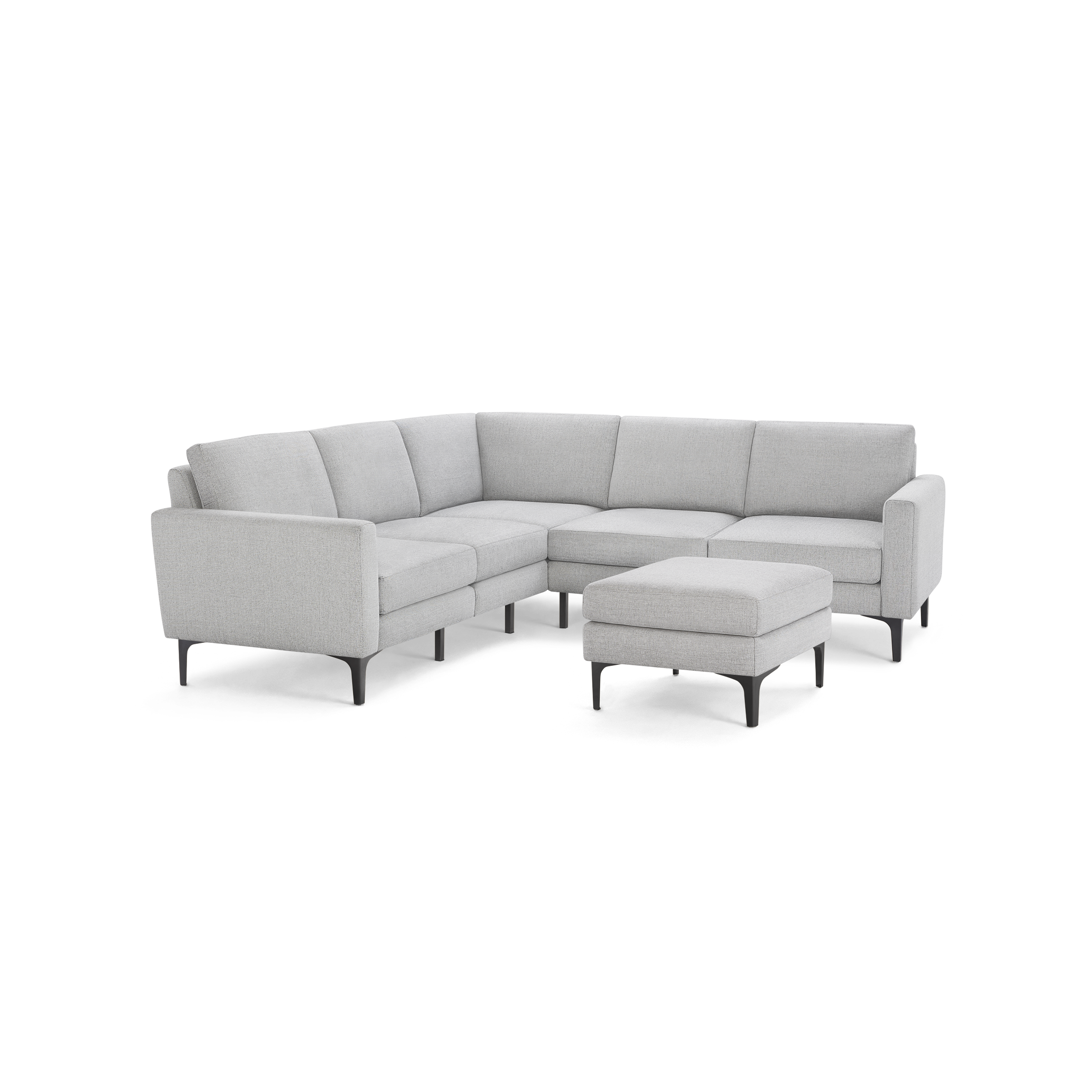 Nomad 5-Seat Corner Sectional with Ottoman - Crushed Gravel - Performance Basketweave / Black - Metal / Block