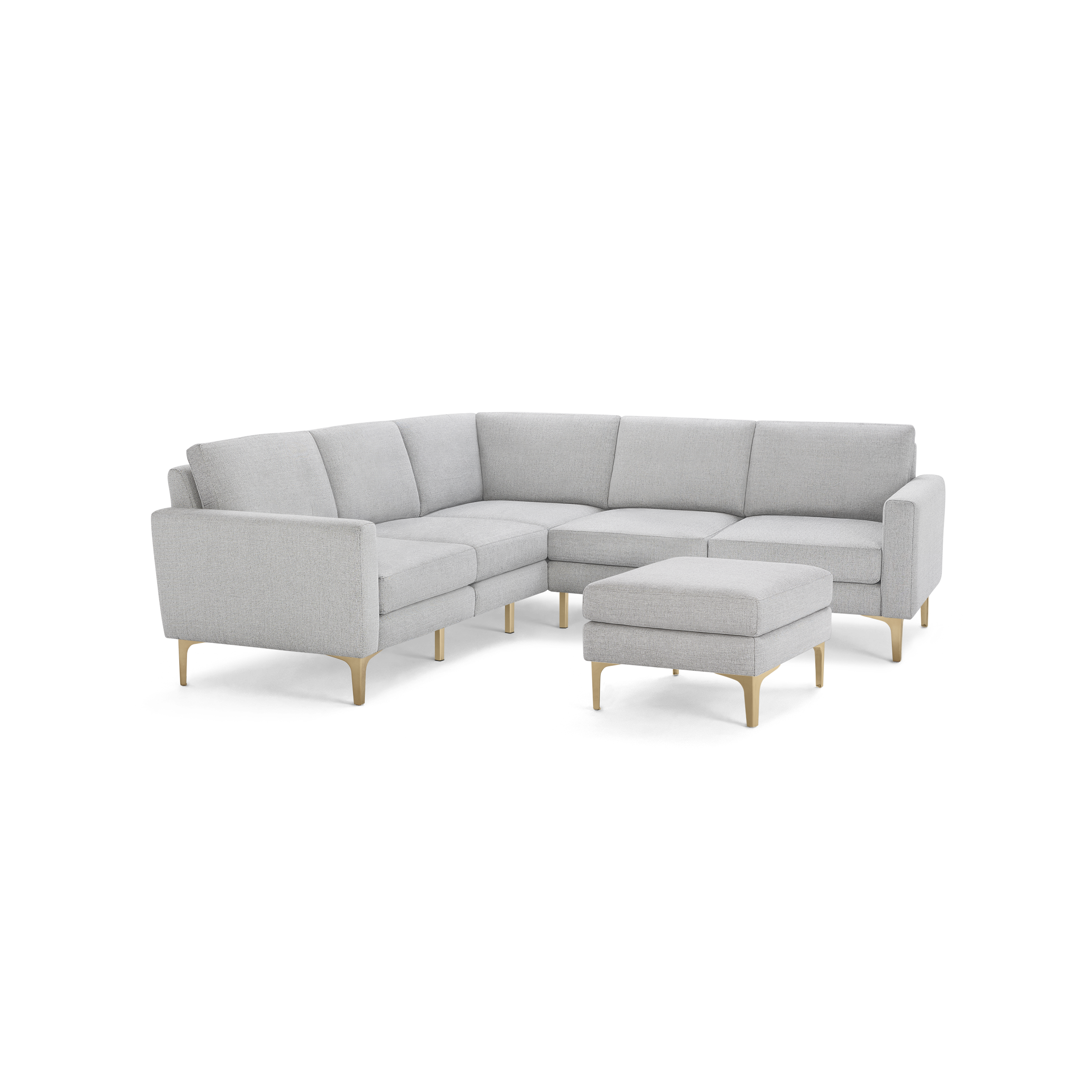 Nomad 5-Seat Corner Sectional with Ottoman - Crushed Gravel - Performance Basketweave / Brass - Metal / Block